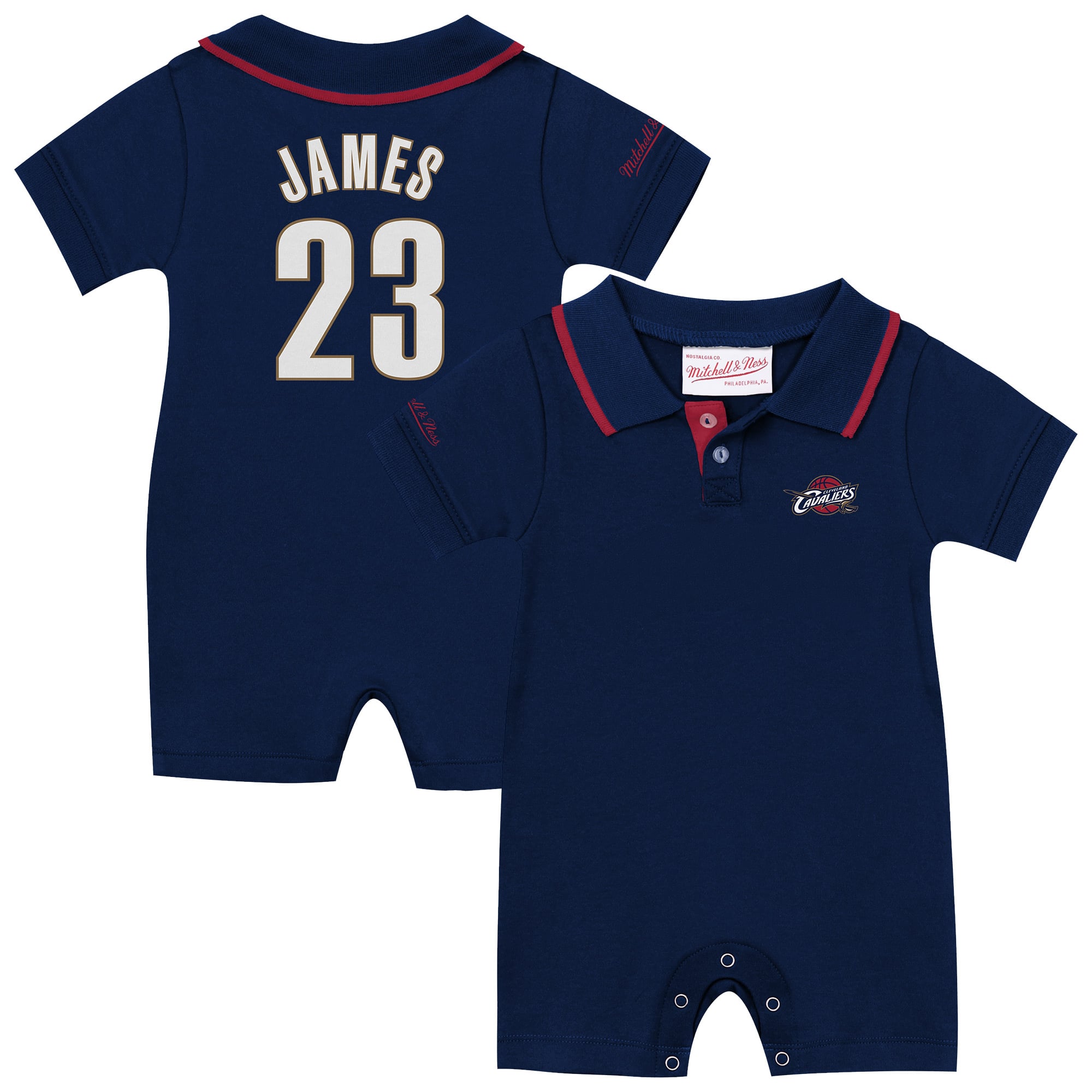 Infant Mitchell & Ness LeBron James Navy Cleveland Cavaliers Retro Roots Player Rugby Romper