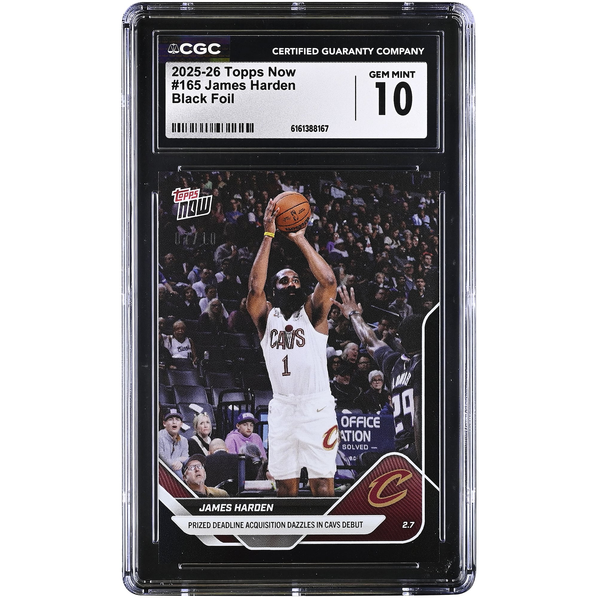 James Harden Cleveland Cavaliers 2025-26 Topps Now Prized Deadline Acquisition Dazzles in Cavs Debut Black Foil #165 #7/10 CGC Authenticated 10 Card