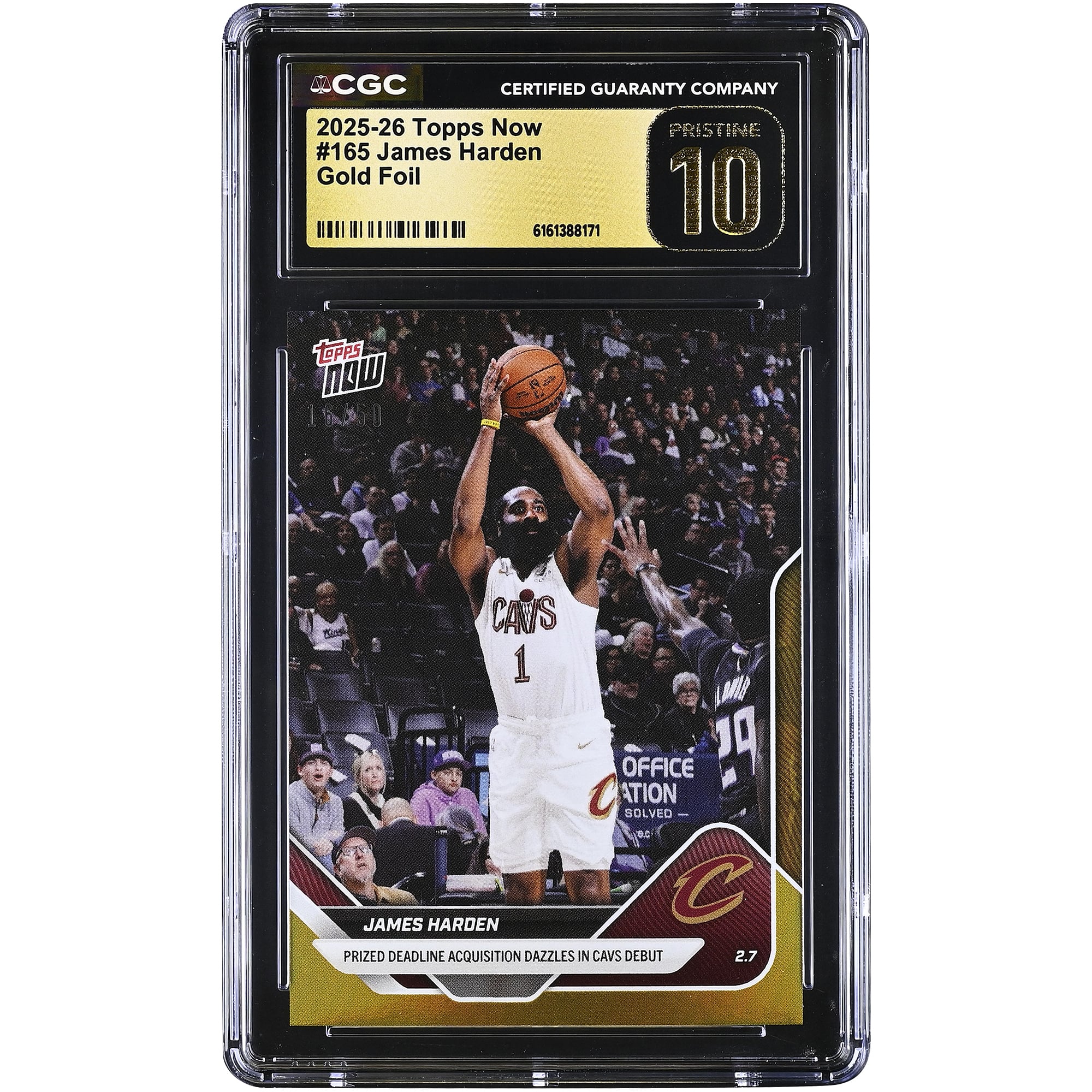 James Harden Cleveland Cavaliers 2025-26 Topps Now Prized Deadline Acquisition Dazzles in Cavs Debut Gold Foil #165 #/50 CGC Authenticated PRISTINE 10 Card