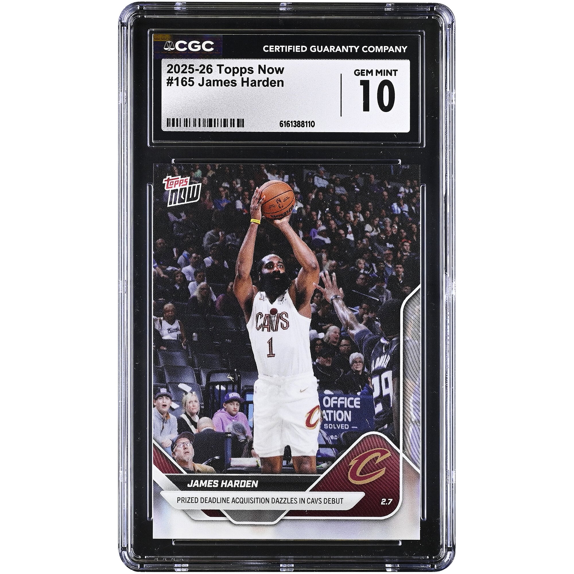 Carte n° 165 authentifiée CGC de James Harden, Cleveland Cavaliers, saison 2025-26, Topps Now : acquisition de dernière minute qui fait sensation pour ses débuts avec les Cavs.