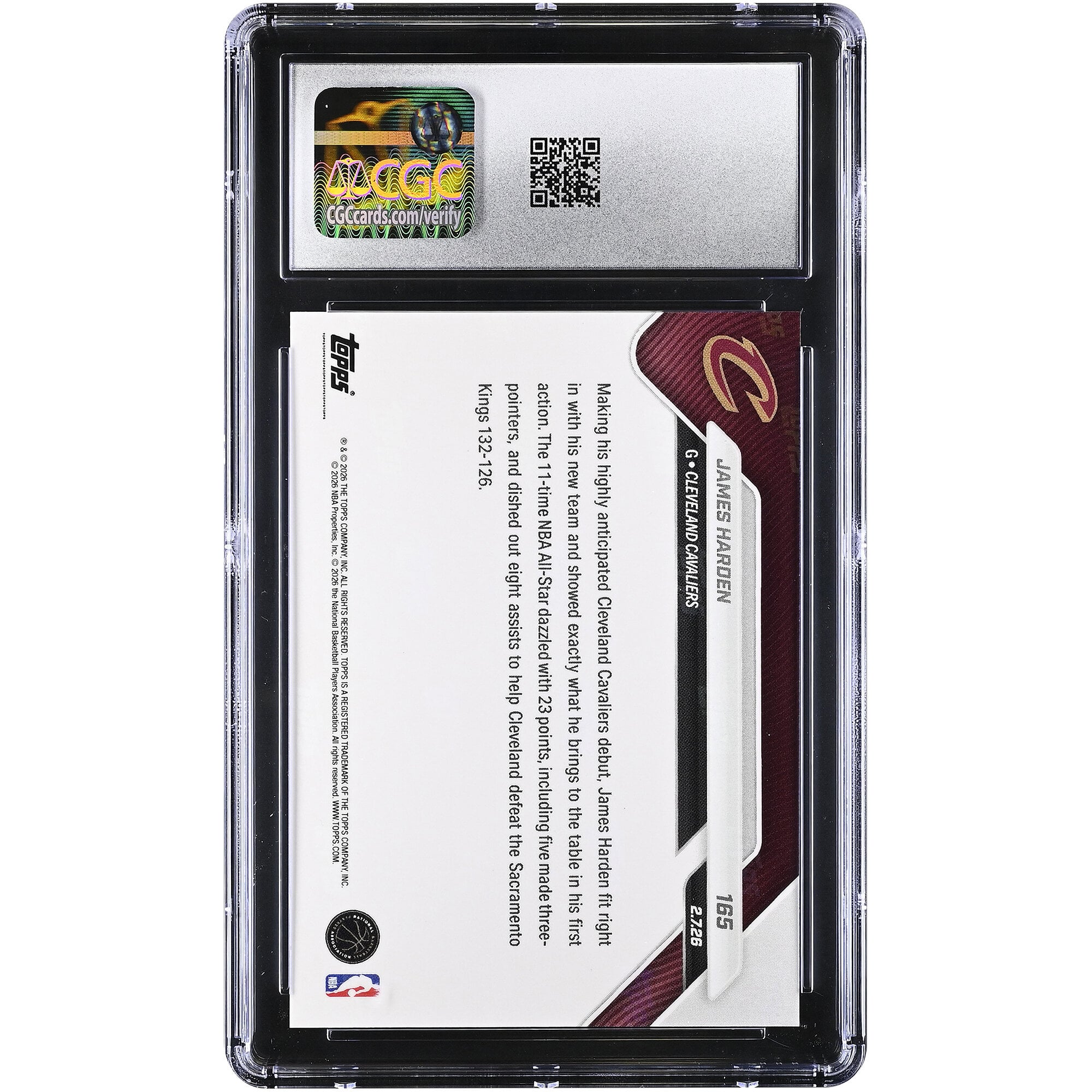 James Harden Cleveland Cavaliers 2025-26 Topps Now Prized Deadline Acquisition Dazzles in Cavs Debut #165 CGC Authenticated Card