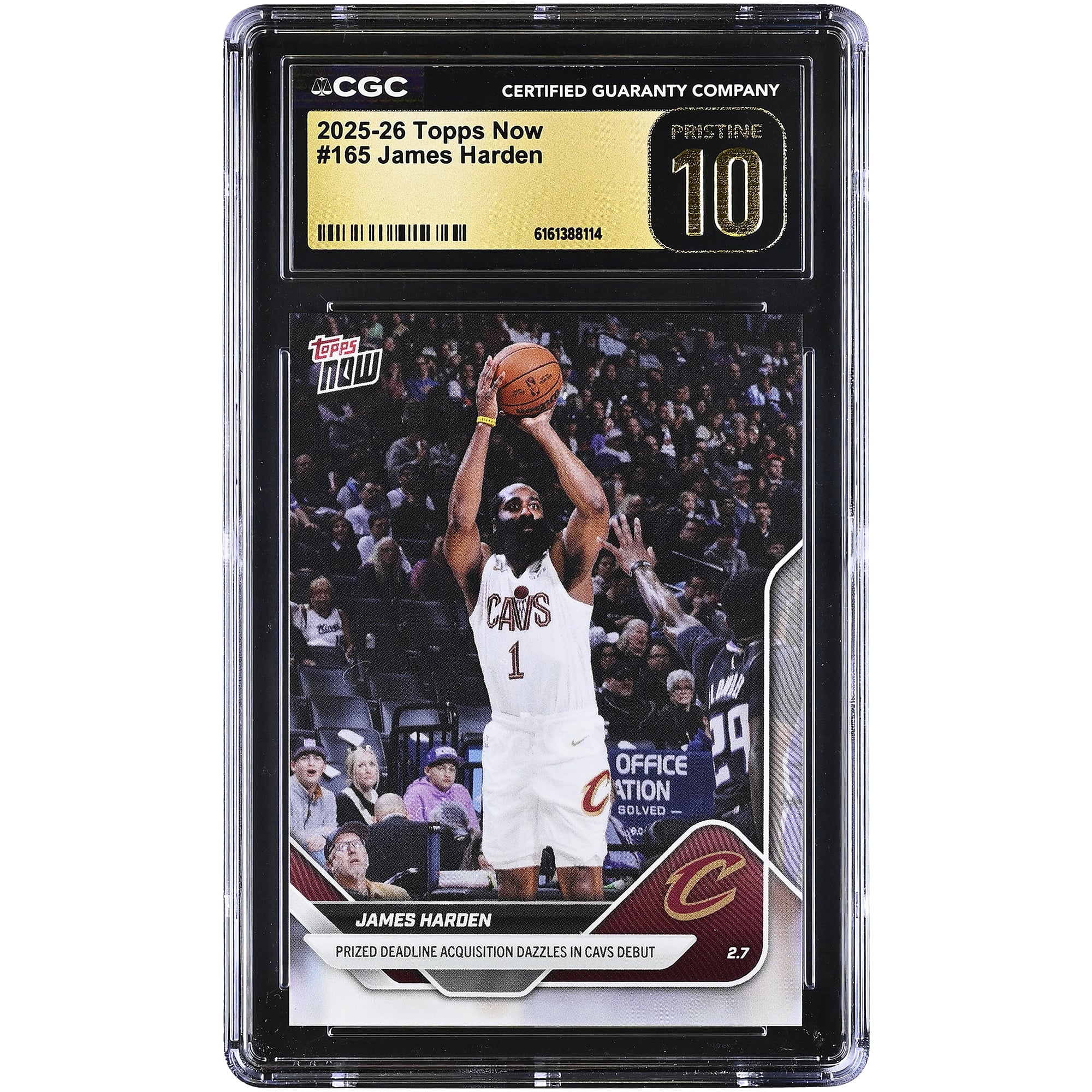 James Harden Cleveland Cavaliers 2025-26 Topps Now Prized Deadline Acquisition Dazzles in Cavs Debut #165 CGC Authenticated PRISTINE 10 Card