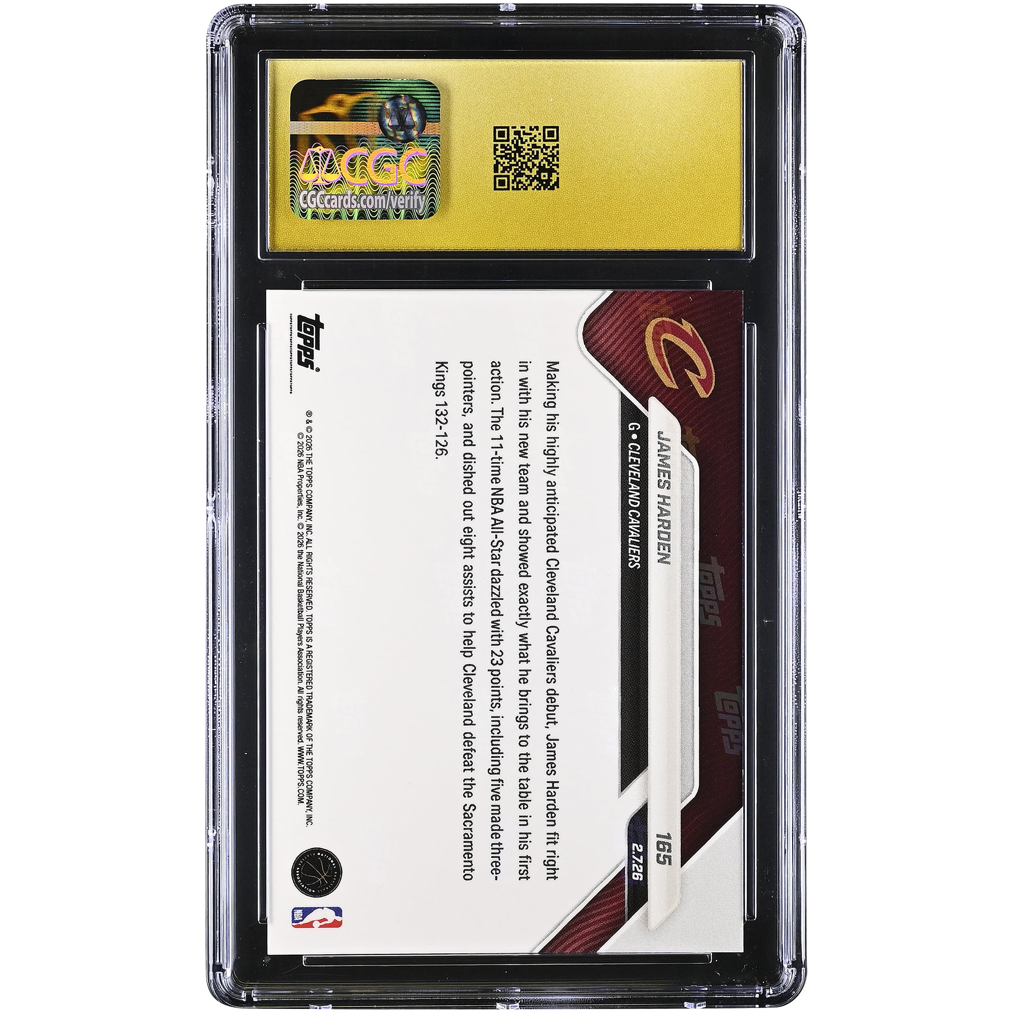 James Harden Cleveland Cavaliers 2025-26 Topps Now Prized Deadline Acquisition Dazzles in Cavs Debut Orange Foil #165 #/25 CGC Authenticated PRISTINE 10 Card