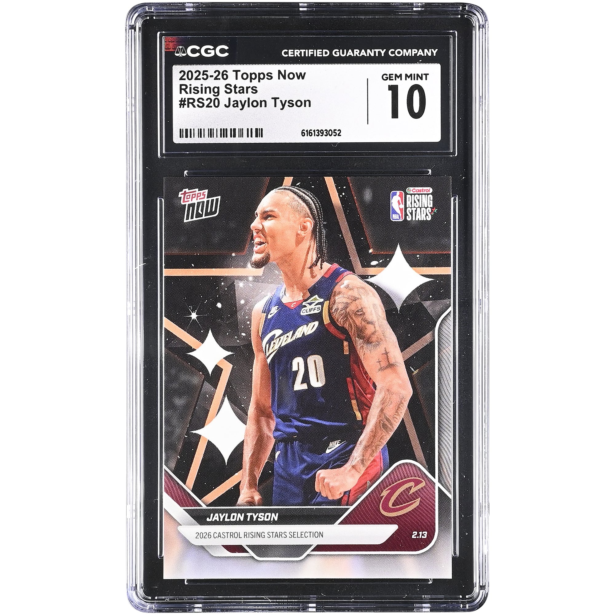 Carte Jaylon Tyson Cleveland Cavaliers 2025-26 Topps Now Rising Stars #RS20 authentifiée CGC (lot de 10)