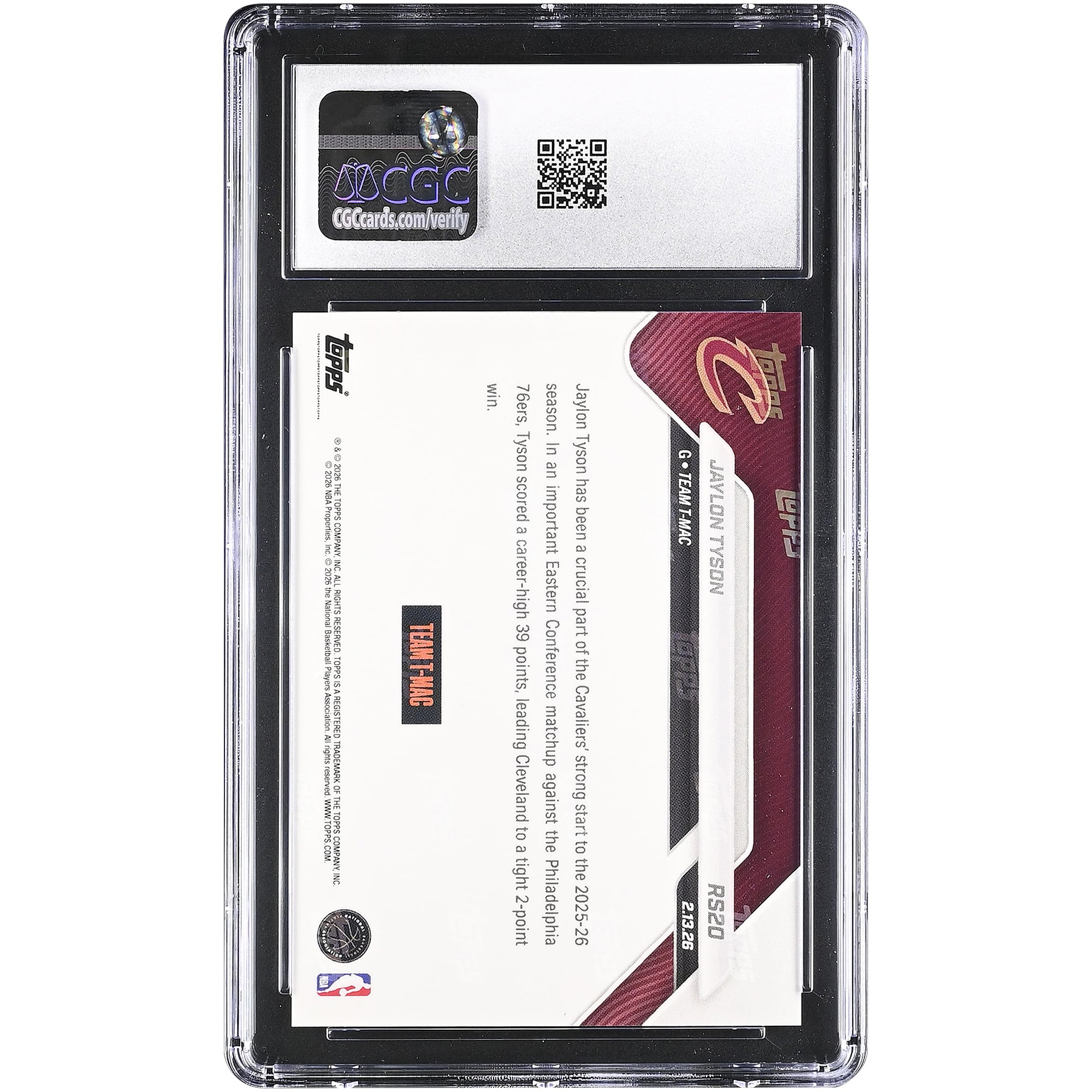Jaylon Tyson Cleveland Cavaliers 2025-26 Topps Now Rising Stars #RS20 CGC Authenticated Card