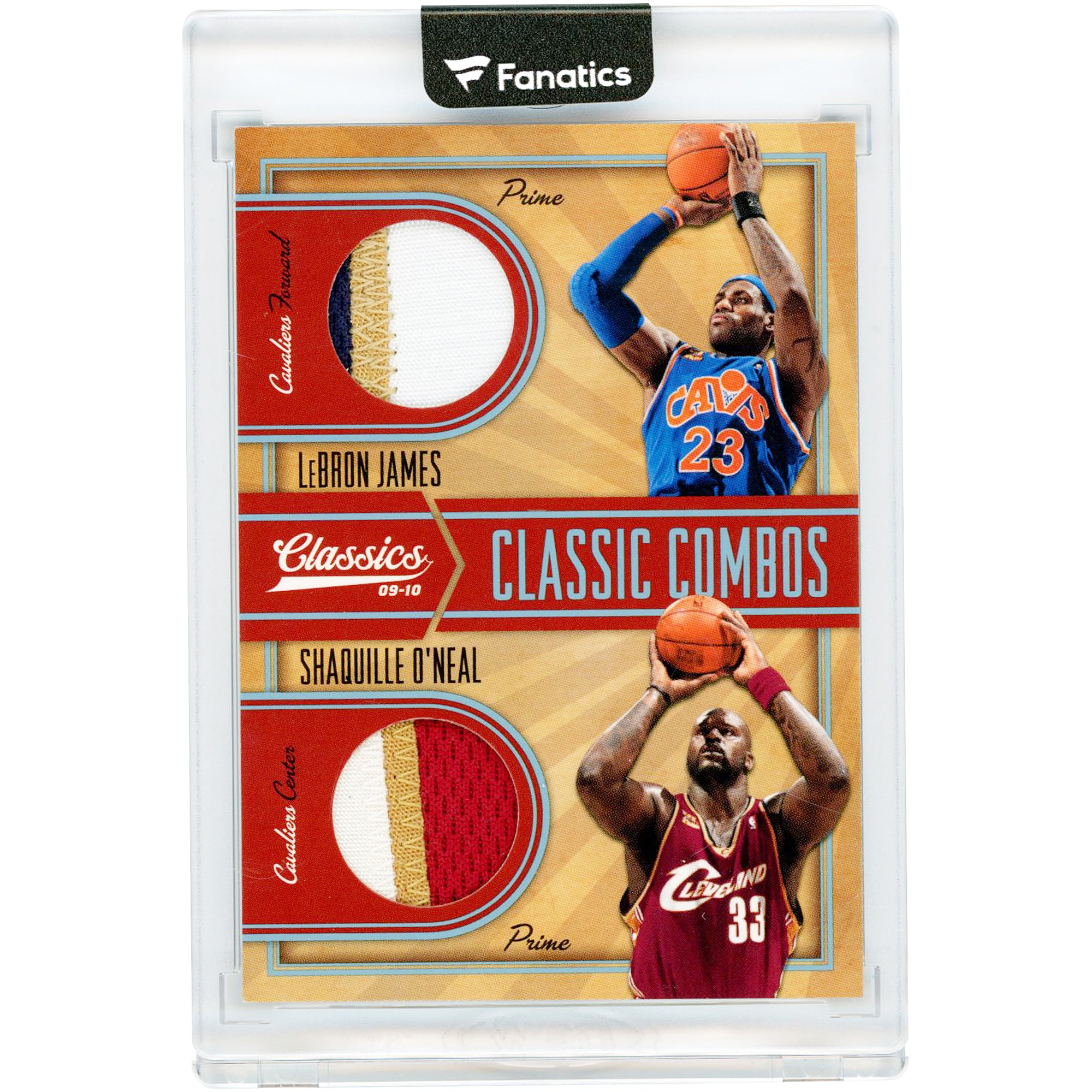 Carte Panini Classics Dual Tri-Color Game Used Relics n° 2, n° 5/25, LeBron James et Shaquille O'Neal, Cleveland Cavaliers, saison 2009-2010