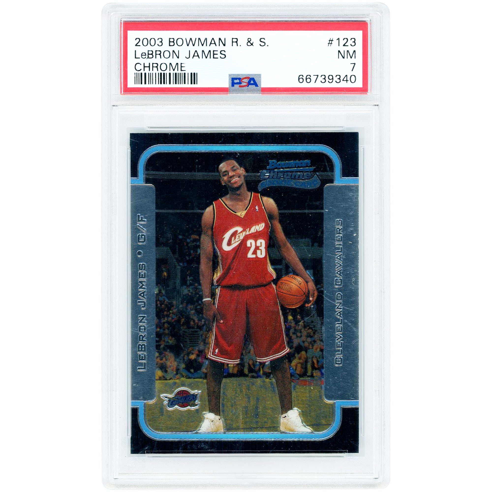 Carte de recrue LeBron James Cleveland Cavaliers 2003-04 Bowman Chrome Rookies & Stars n° 123 authentifiée PSA 7