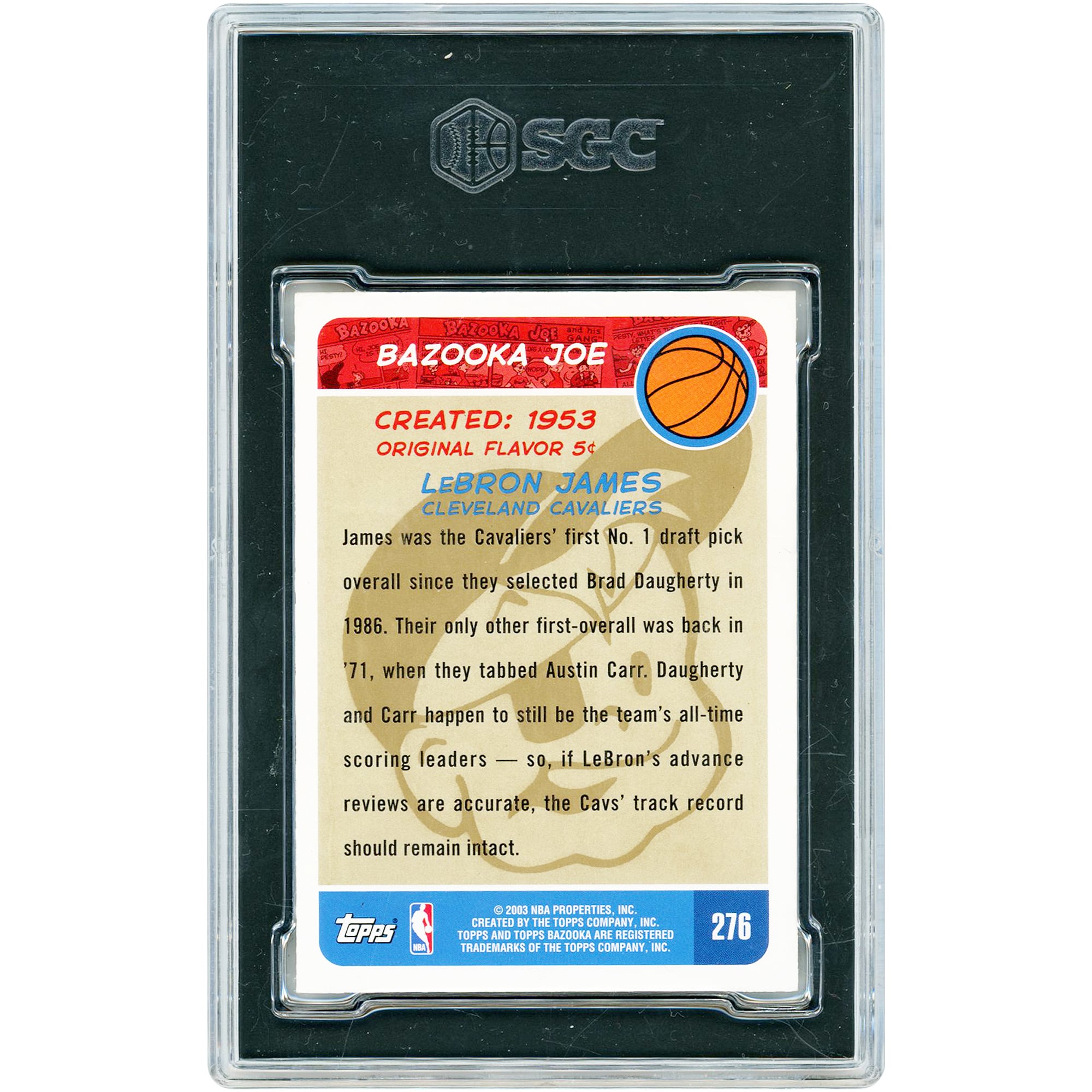 Carte de recrue LeBron James Cleveland Cavaliers 2003-04 Topps Bazooka Joe Gold n° 276 authentifiée SGC 9
