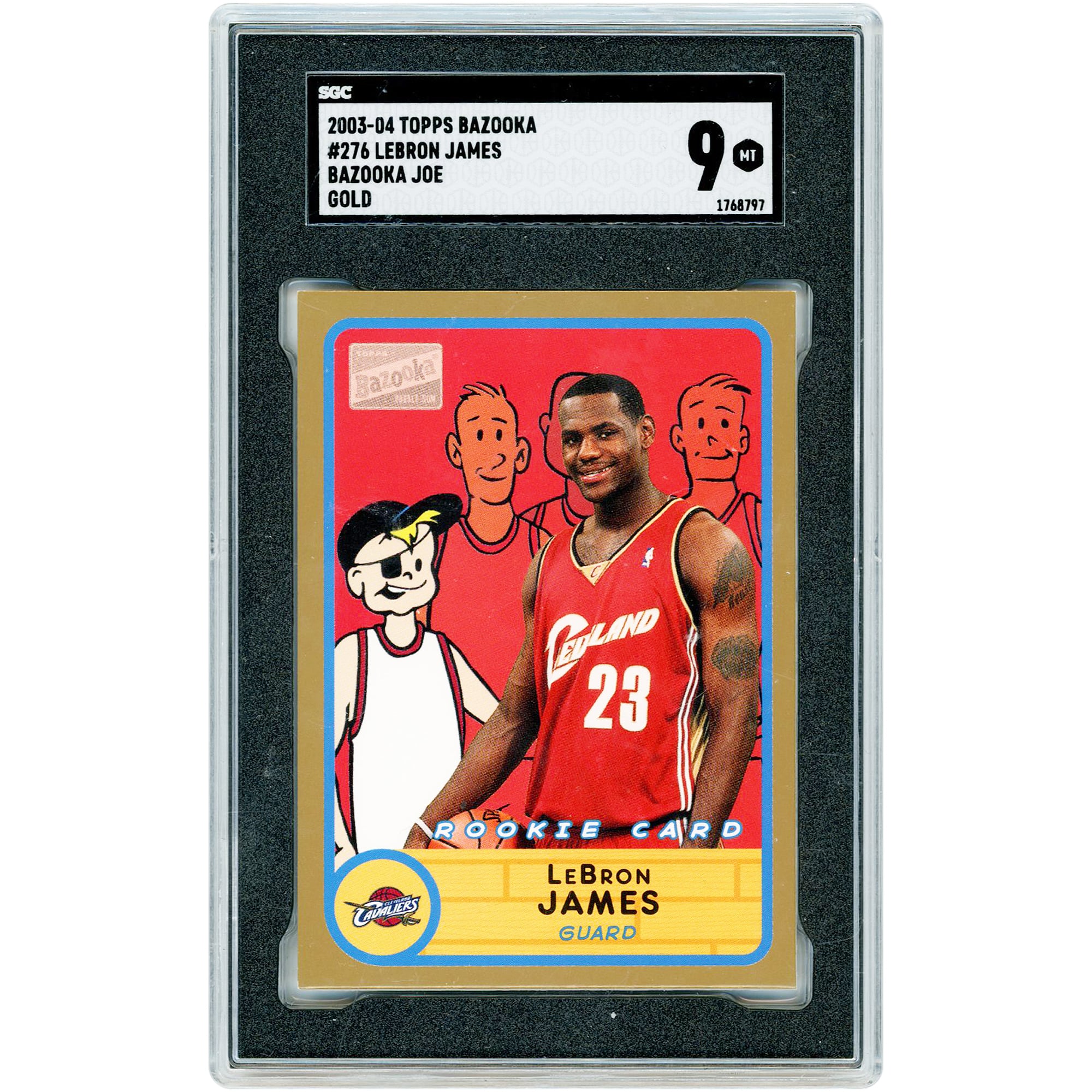 Carte de recrue LeBron James Cleveland Cavaliers 2003-04 Topps Bazooka Joe Gold n° 276 authentifiée SGC 9