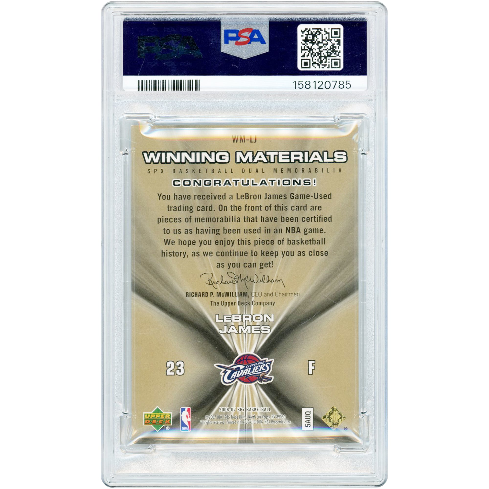 LeBron James Cleveland Cavaliers 2006-07 Upper Deck SPX Winning Materials Dual Game Used Relics #WM-LJ PSA Authenticated Card