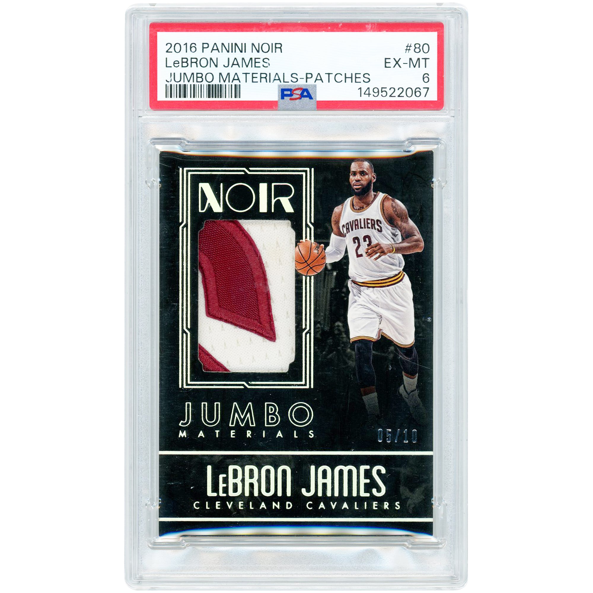 LeBron James Cleveland Cavaliers 2016-17 Panini Noir Dual-Color Game-Used Relic #80 #5/10 PSA Authenticated 6 Card