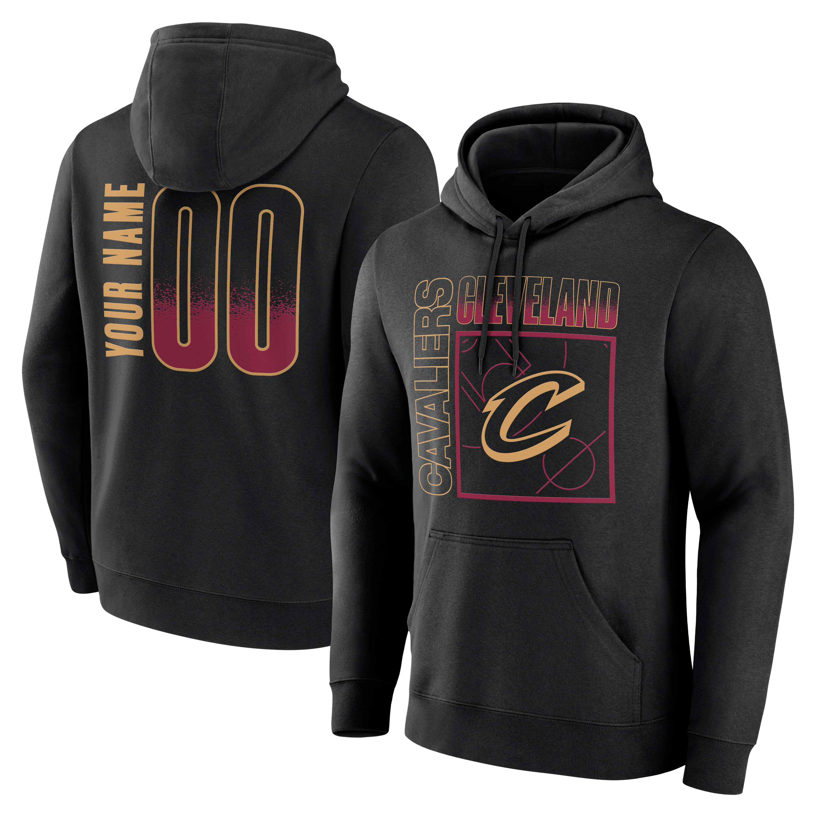 Sweat à capuche noir Cleveland Cavaliers Home Court Pop pour homme, personnalisé avec nom et numéro.