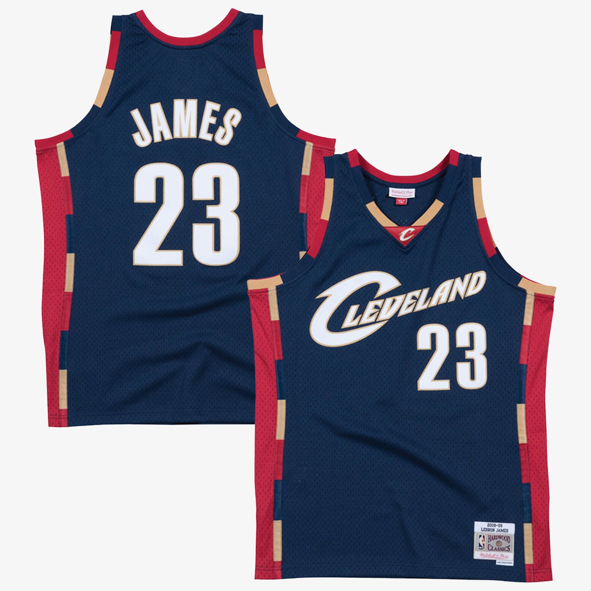 Maillot Swingman Mitchell & Ness LeBron James bleu marine Cleveland Cavaliers grandes tailles 2008/09 Hardwood Classics pour homme