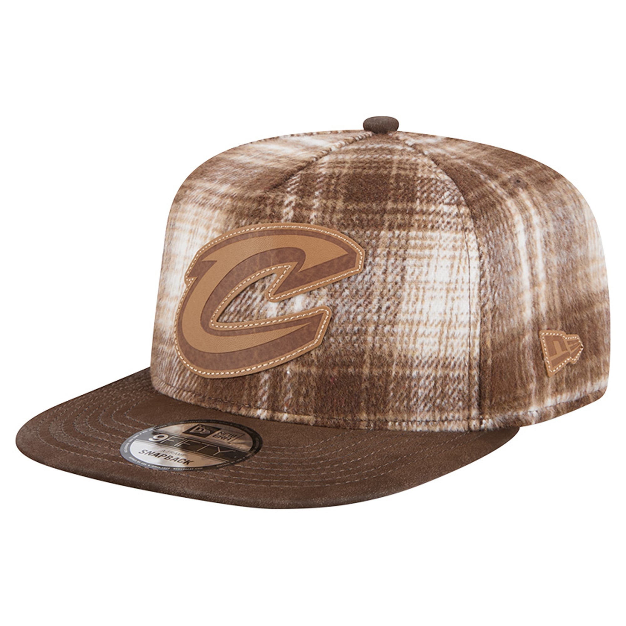 Men's Cleveland Cavaliers New Era Brown Plaid 9FIFTY A-Frame Adjustable Hat