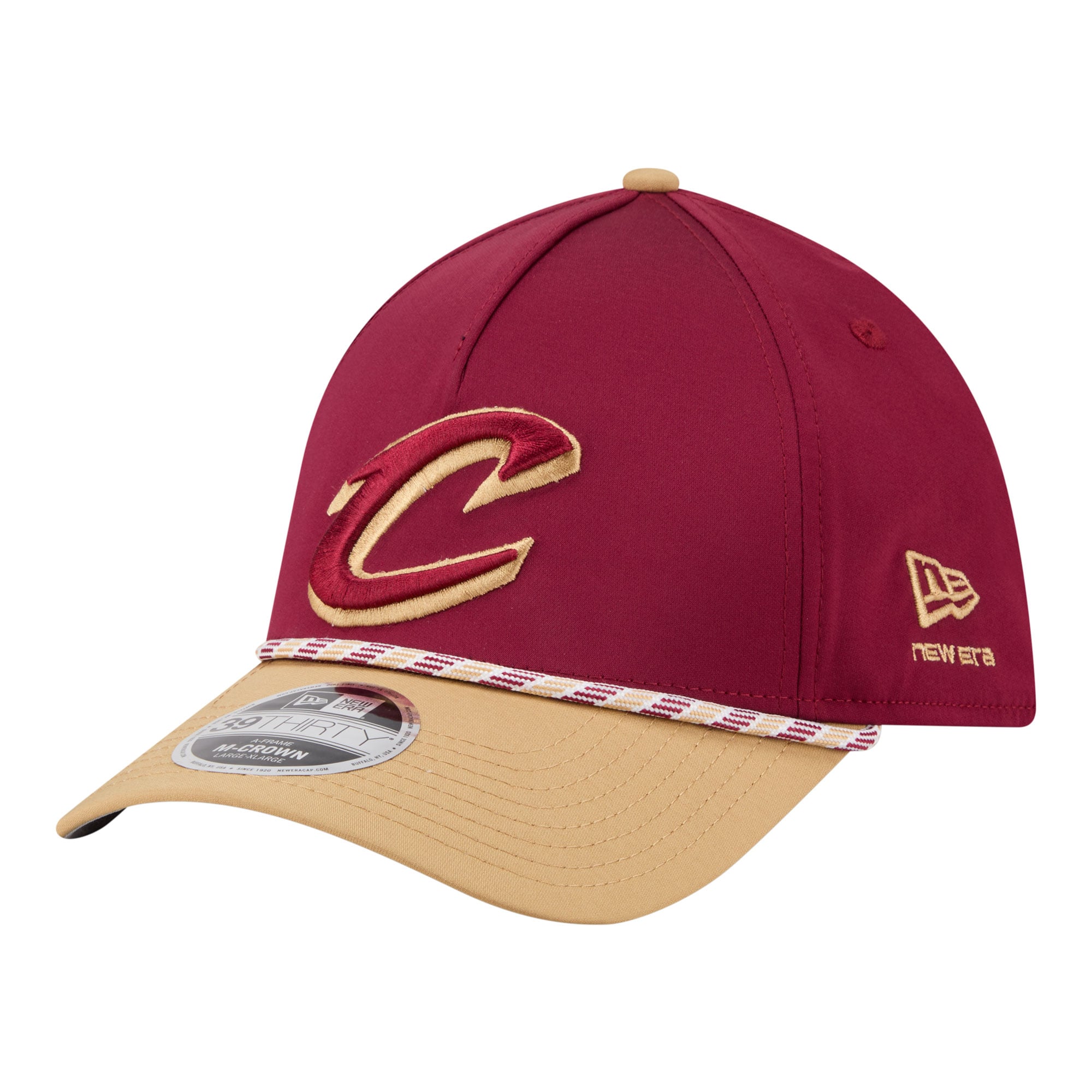 Men's Cleveland Cavaliers New Era Wine/Gold Rope Two-Tone M-Crown A-Frame 39THIRTY Flex Hat