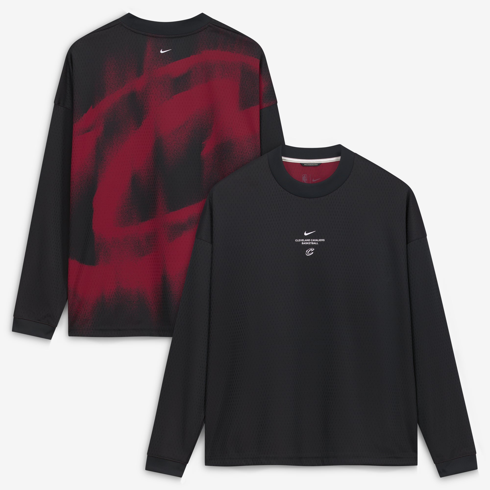 T-shirt à manches longues Nike Cleveland Cavaliers noir pour homme, édition standard 2026, performance d'avant-match