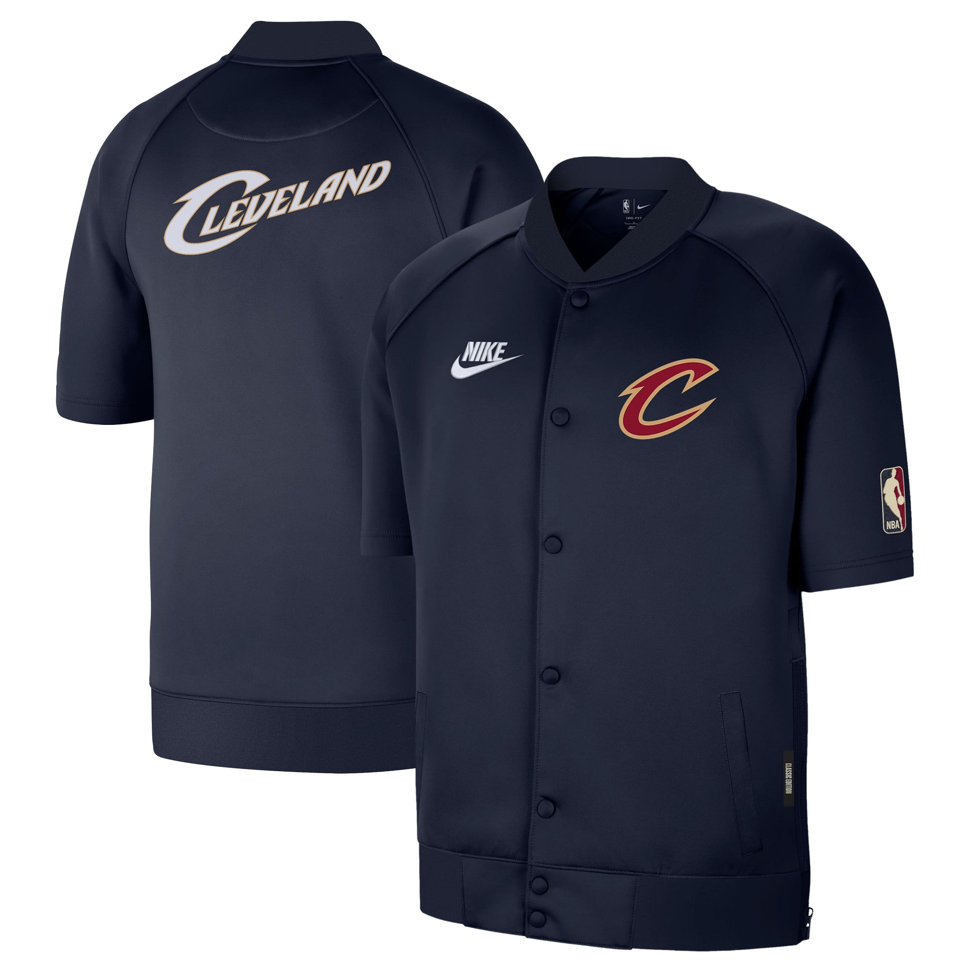 Veste Nike Cleveland Cavaliers Classic Edition Hardwood Classics Authentic pour homme, bleu marine, fermeture à boutons-pression.
