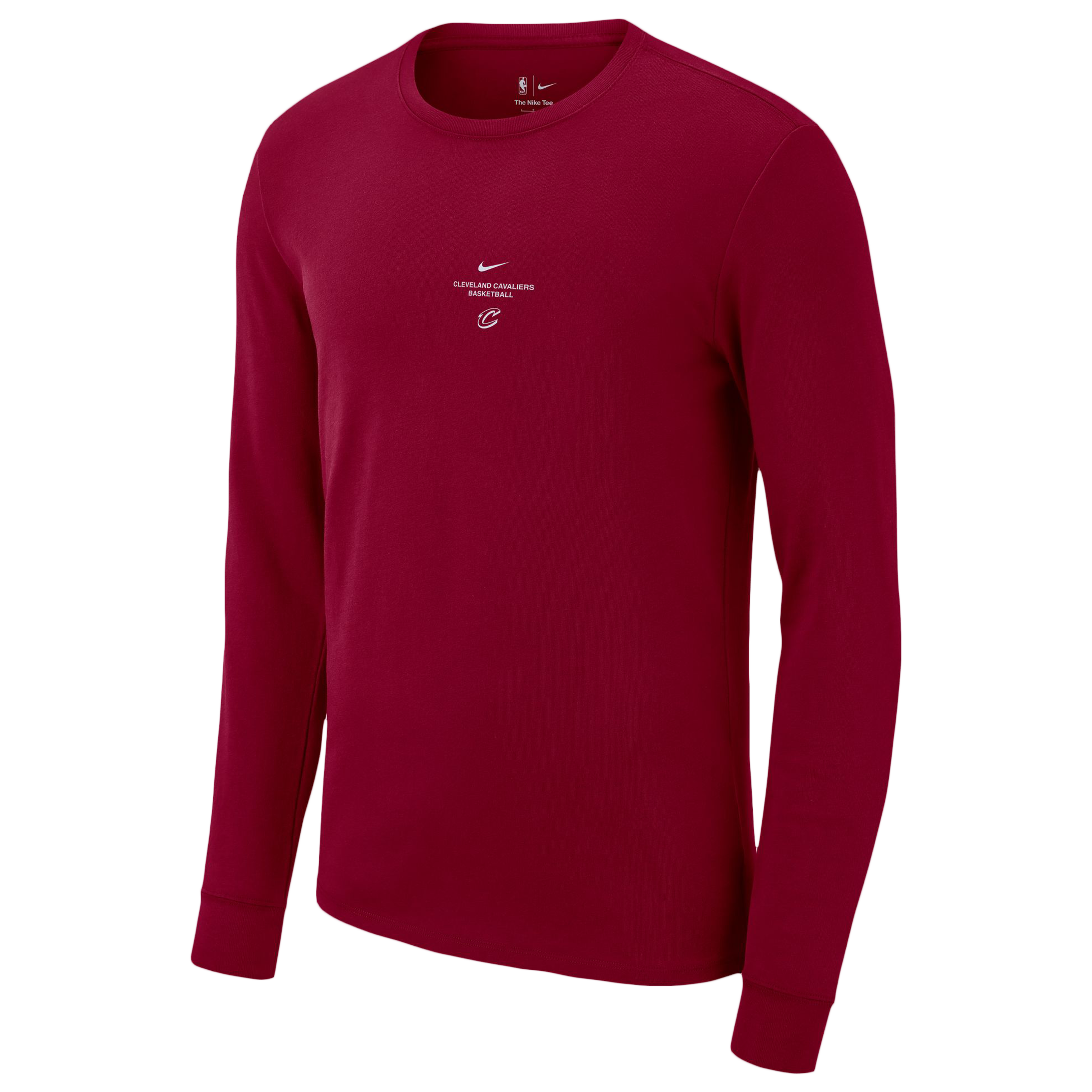 T-shirt d'entraînement à manches longues Nike Cleveland Cavaliers 2026 Standard Issue pour homme, couleur bordeaux.