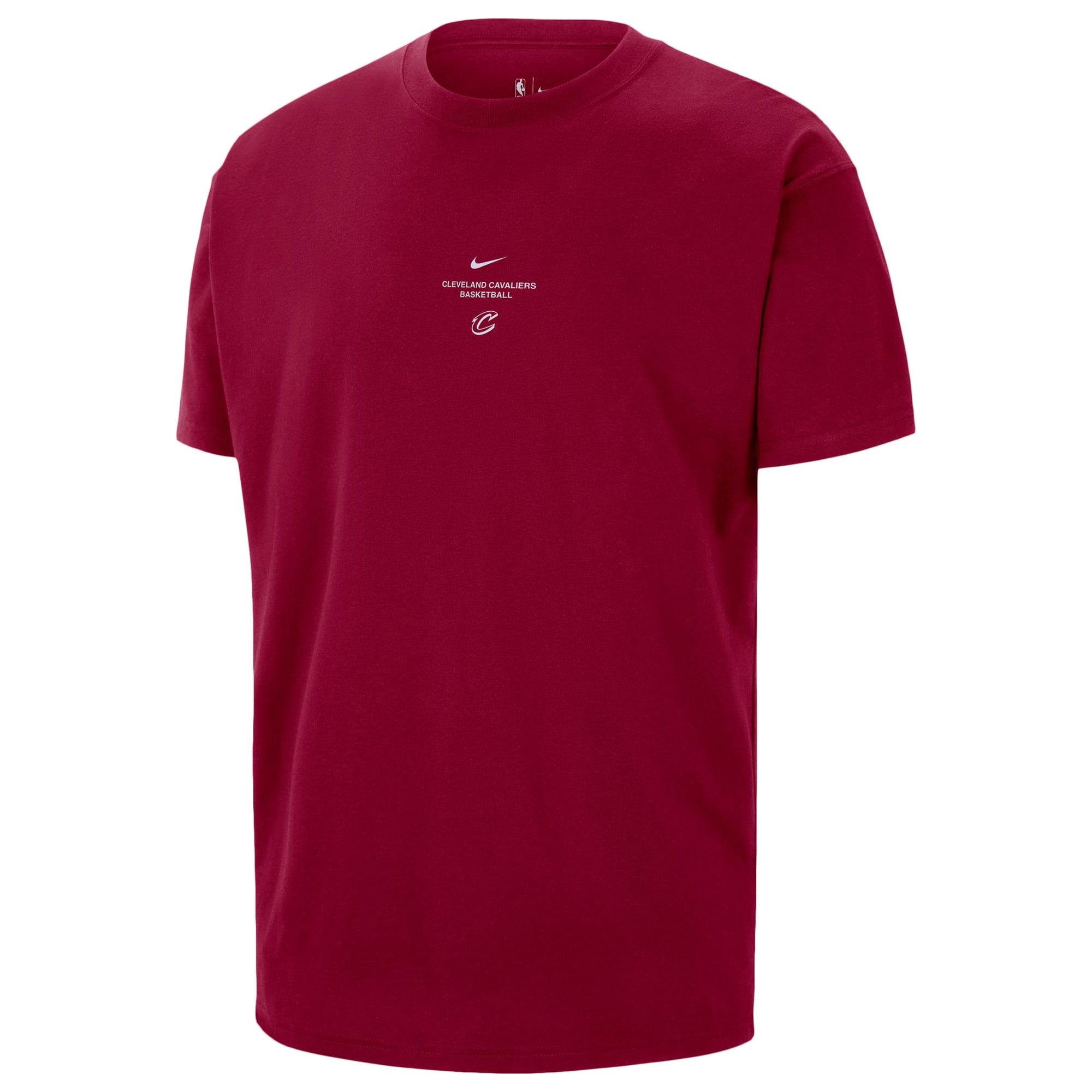 T-shirt d'entraînement Nike Cleveland Cavaliers 2026 Standard Issue pour homme, couleur bordeaux.