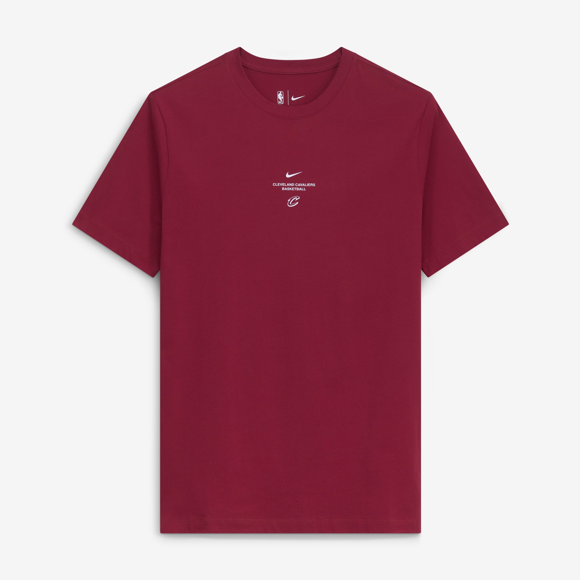 T-shirt d'entraînement Nike Cleveland Cavaliers 2026 Standard Issue pour homme, couleur bordeaux.
