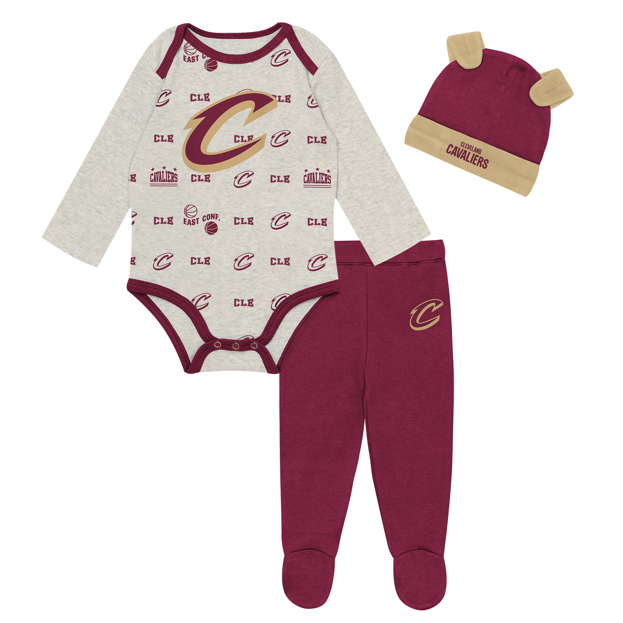 Ensemble body, pantalon et bonnet à revers Cleveland Cavaliers Outerstuff pour nouveau-né nourrisson