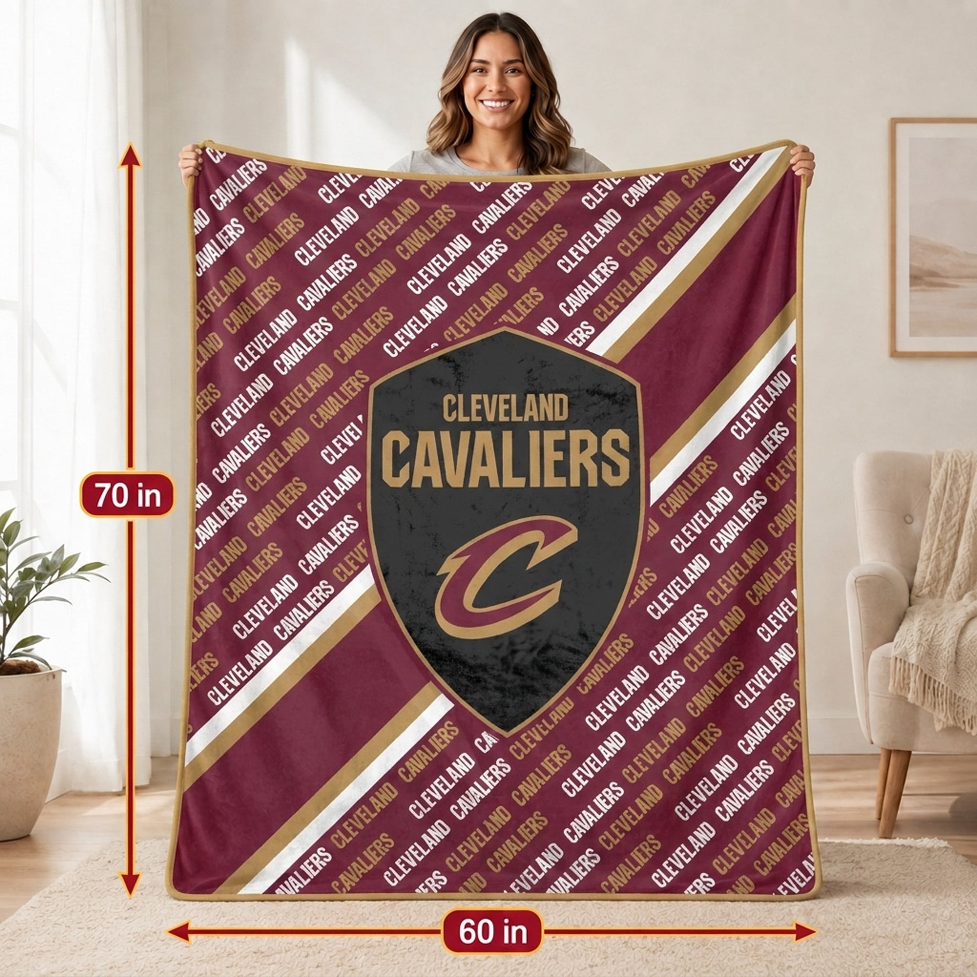 Couverture ultra douce Pegasus Cleveland Cavaliers 60" x 70" (diagonale) avec logo et doublure