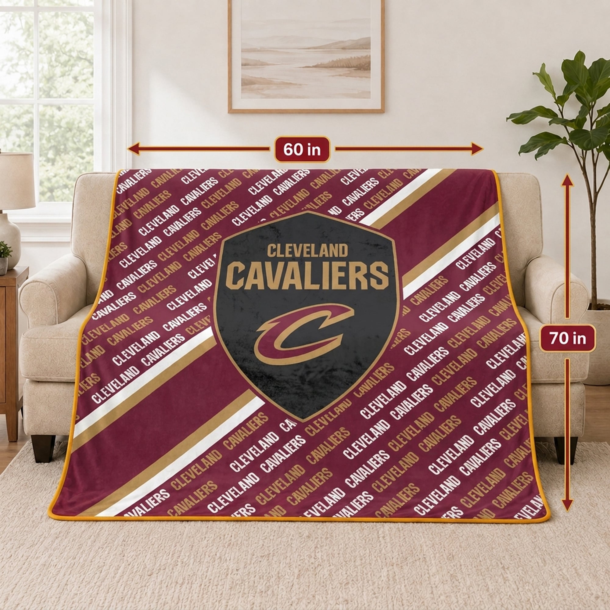 Couverture ultra douce Pegasus Cleveland Cavaliers 60" x 70" (diagonale) avec logo et doublure