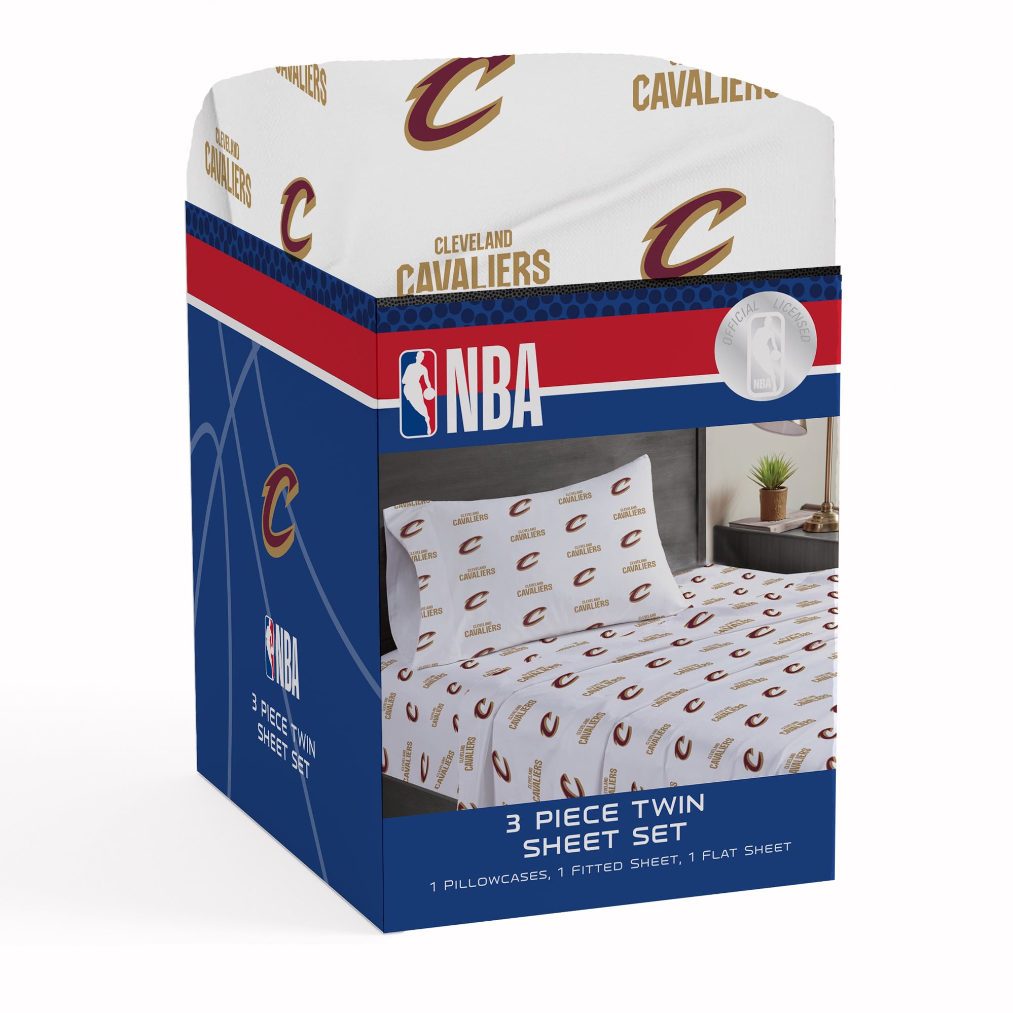 Ensemble de draps trois pièces Pegasus Cleveland Cavaliers pour lit simple