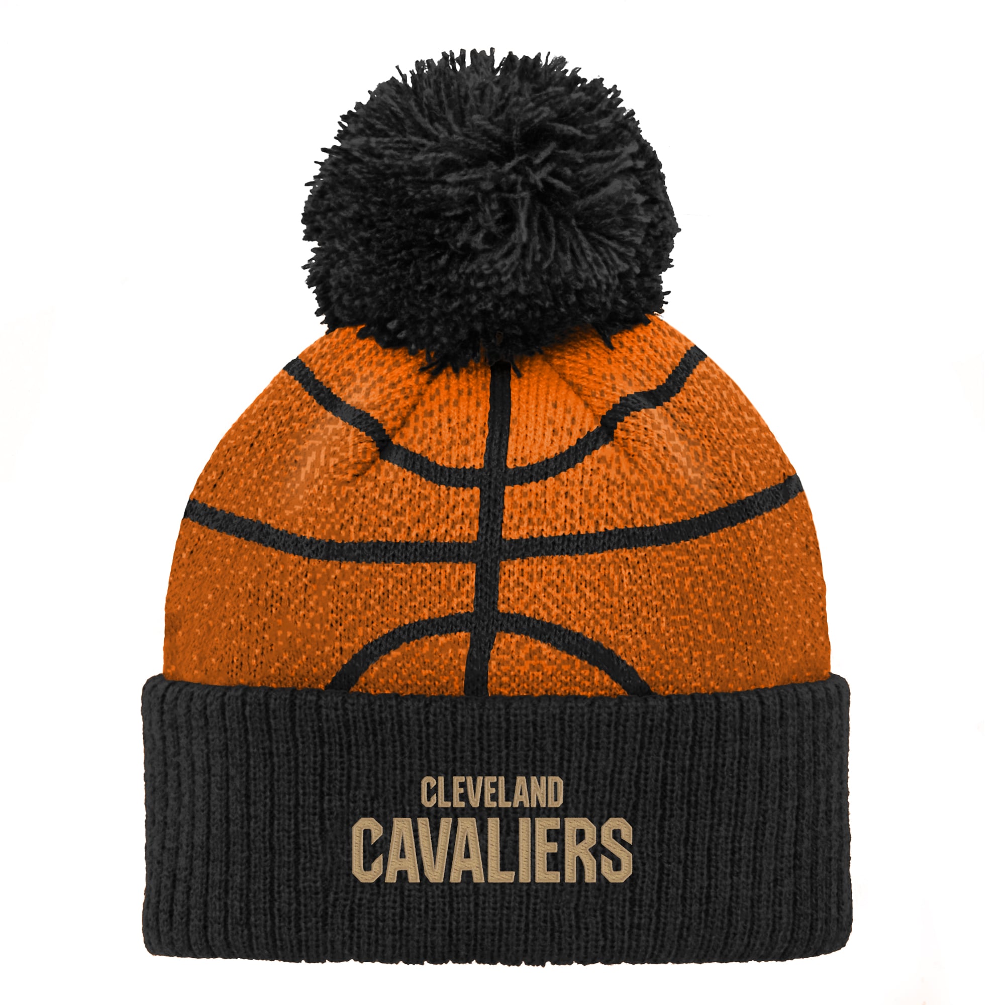 Bonnet tricoté à revers avec pompon, motif tête de basketteur des Cleveland Cavaliers noirs pour enfants d'âge préscolaire