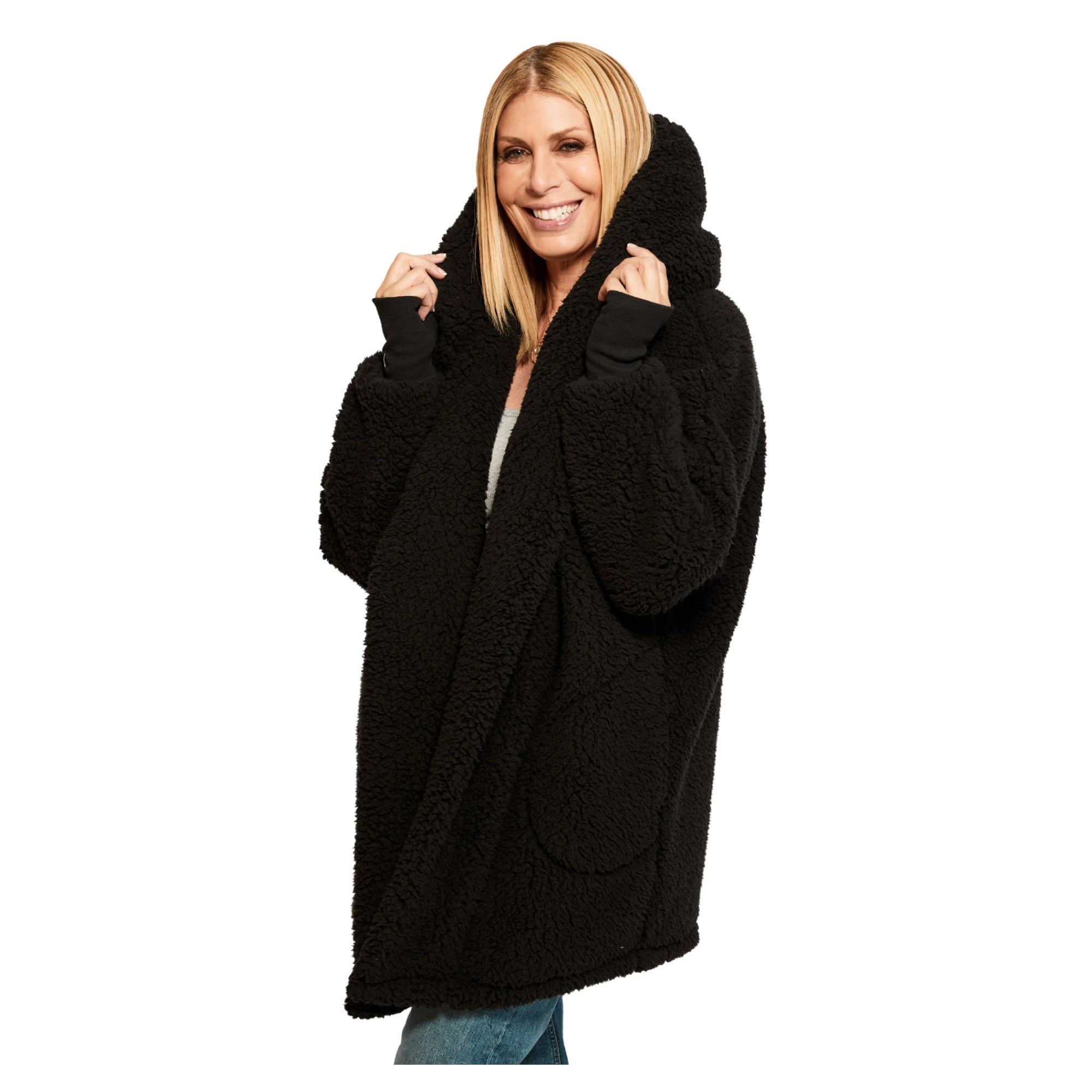 Unisex the Best Lounger World By Jill Martin Black Cleveland Cavaliers Oversized Open-Front Hoodie Sweater