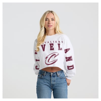 Cleveland Cavaliers Fanatics Women's Spirit Jersey Cropped Crew Neck Sweatshirt - White