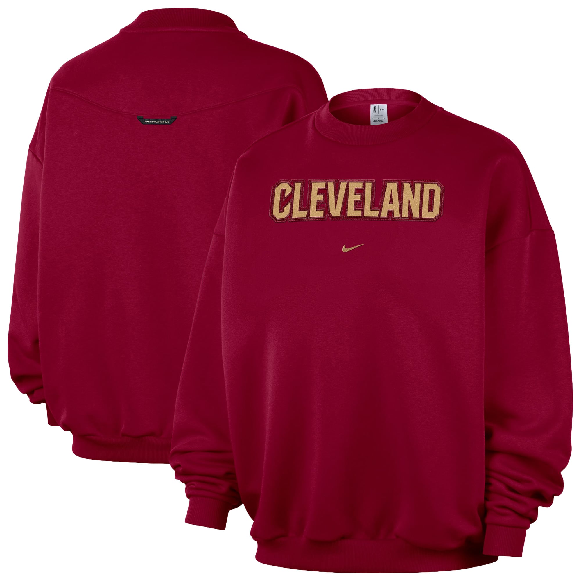 Women's Nike Wine Cleveland Cavaliers Standard Issue Wordmark Fleece Crewneck Sweatshirt