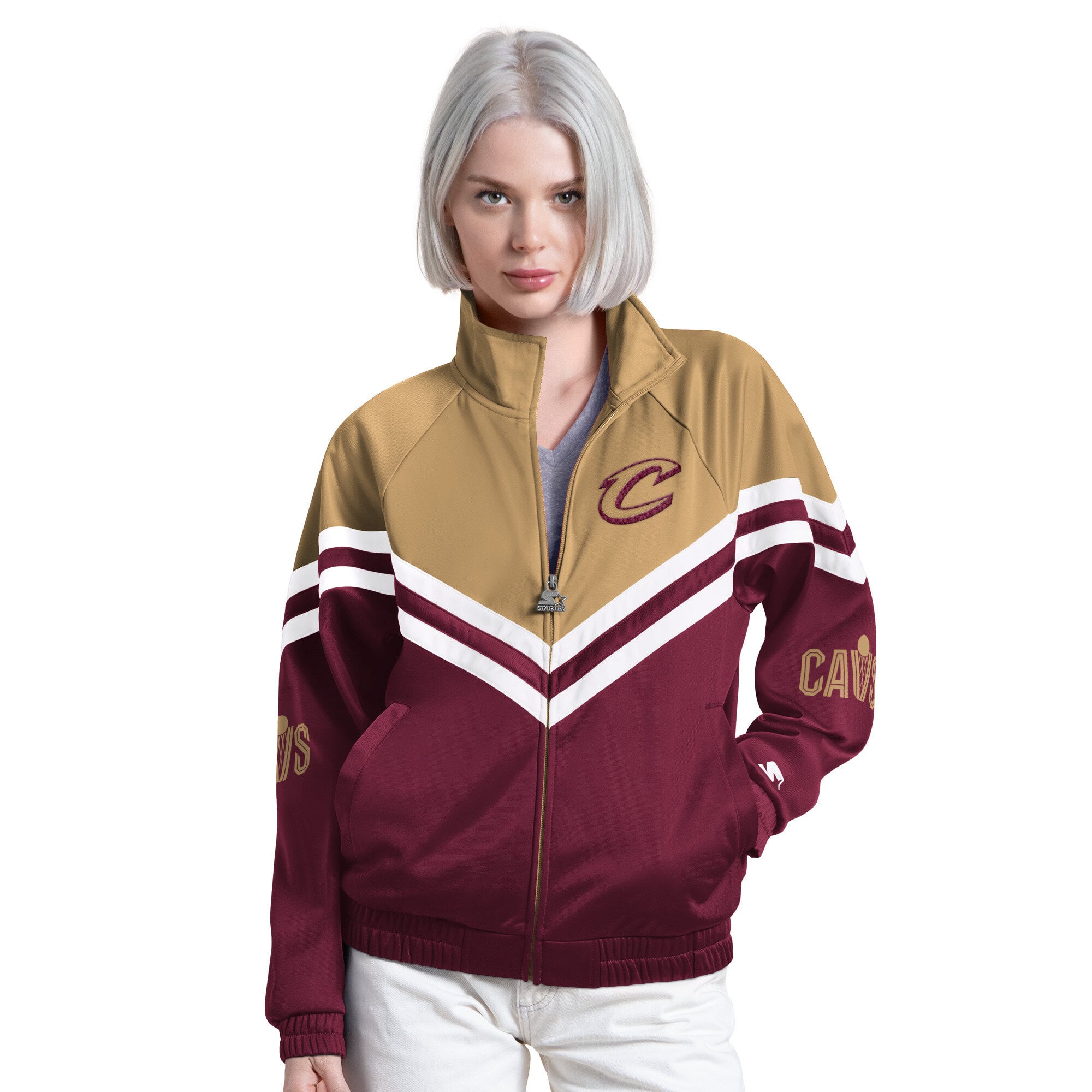 Women's Starter  Wine Cleveland Cavaliers Fan Club Full-Zip Raglan Track Jacket