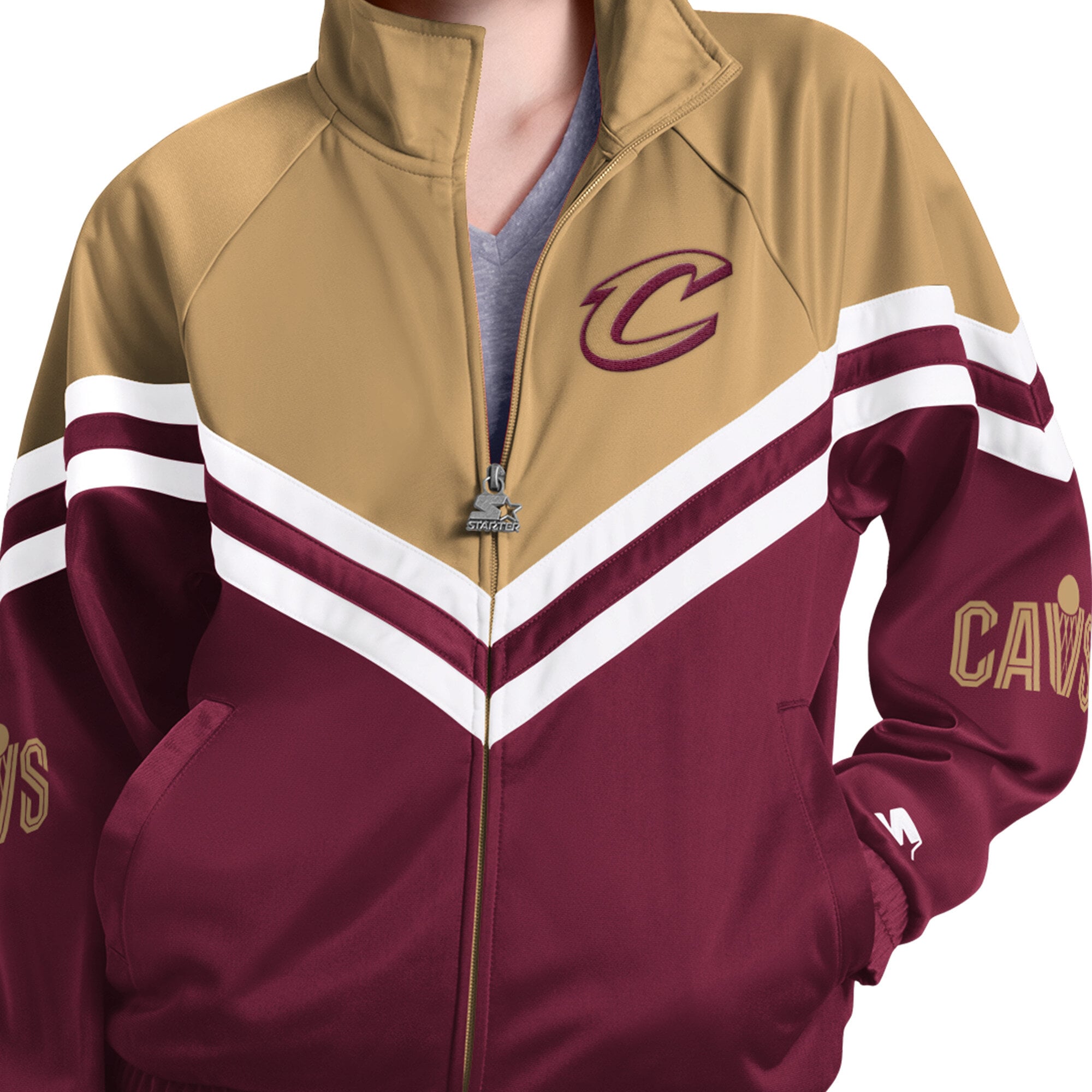 Veste de survêtement zippée pour femme, coloris vin, du club fans des Cleveland Cavaliers.