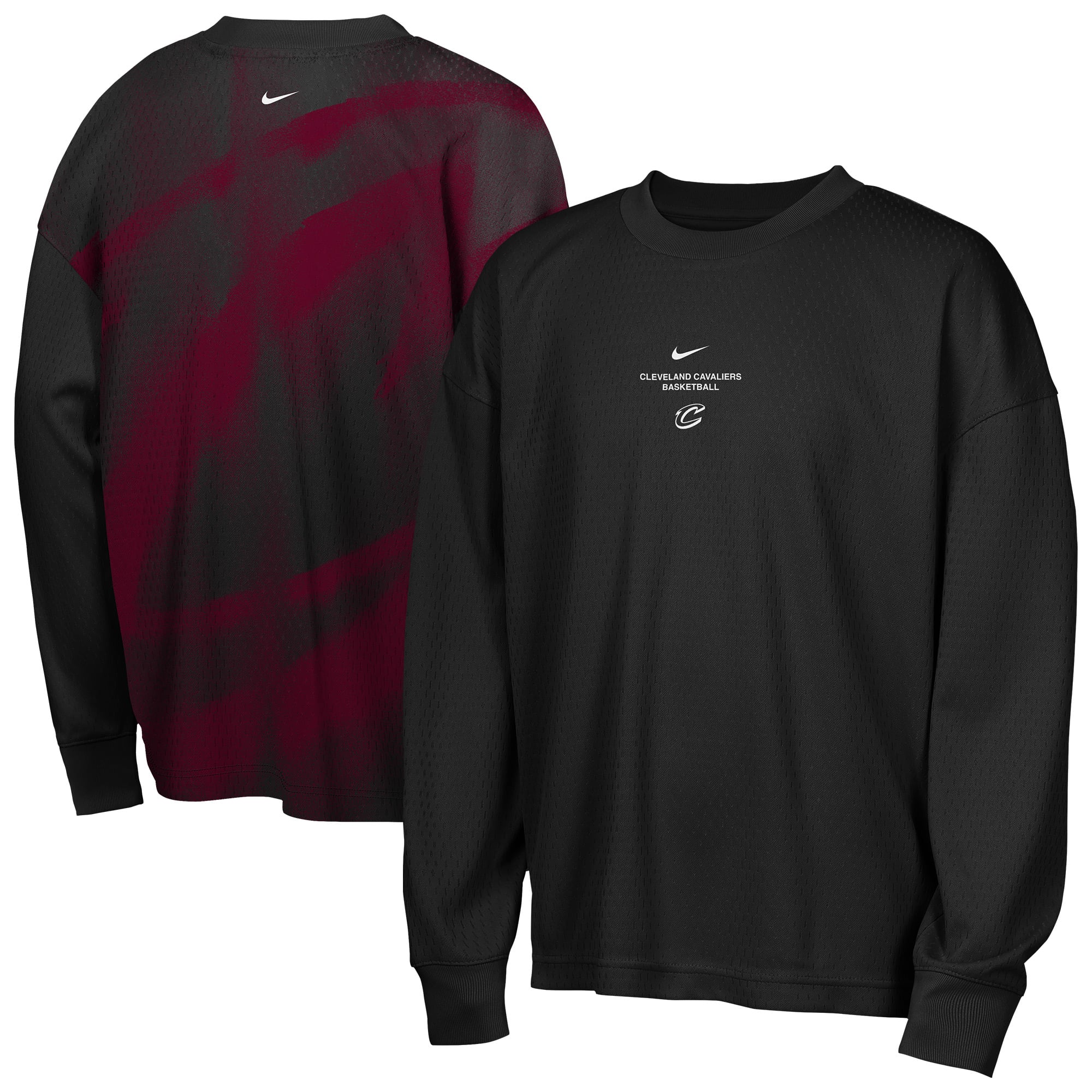 T-shirt à manches longues Nike Cleveland Cavaliers noir pour jeunes, édition standard 2026, performance d'avant-match