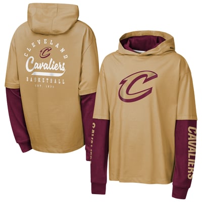 Cleveland Cavaliers Outerstuff Youth Double Nickel Oversized Faux 2fer Pullover Hoodie - Tan

