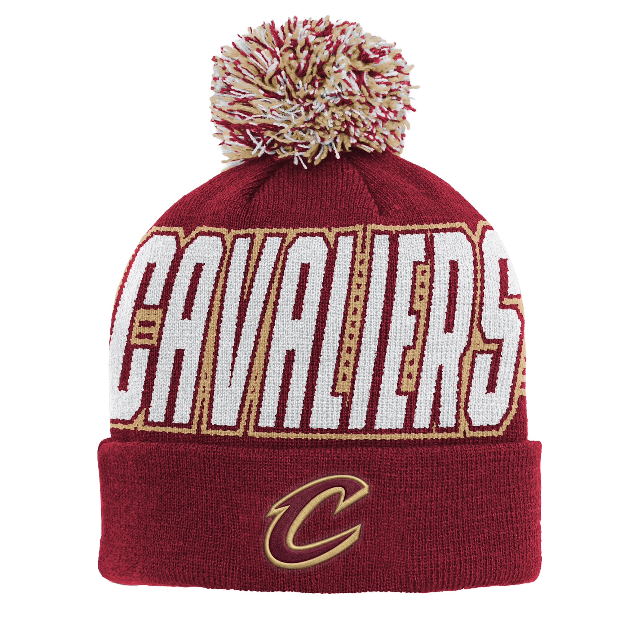 Bonnet tricoté à revers avec pompon, coloris vin Cleveland Cavaliers, pour enfant Outerstuff Wine.