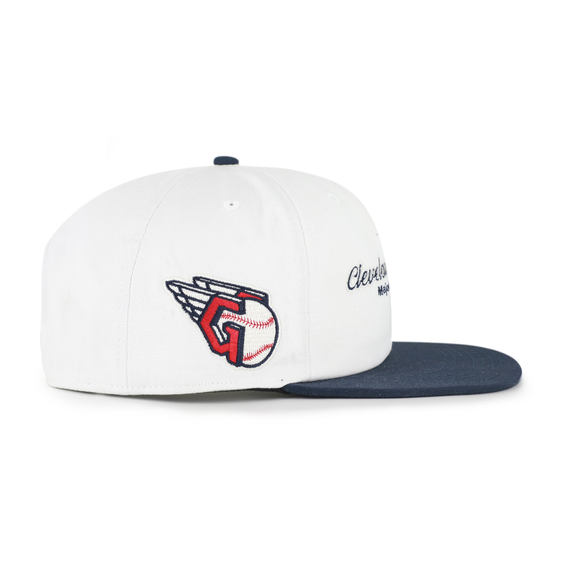 Men's '47 White/Navy Cleveland Guardians Script Stack Relaxed Captain Snapback