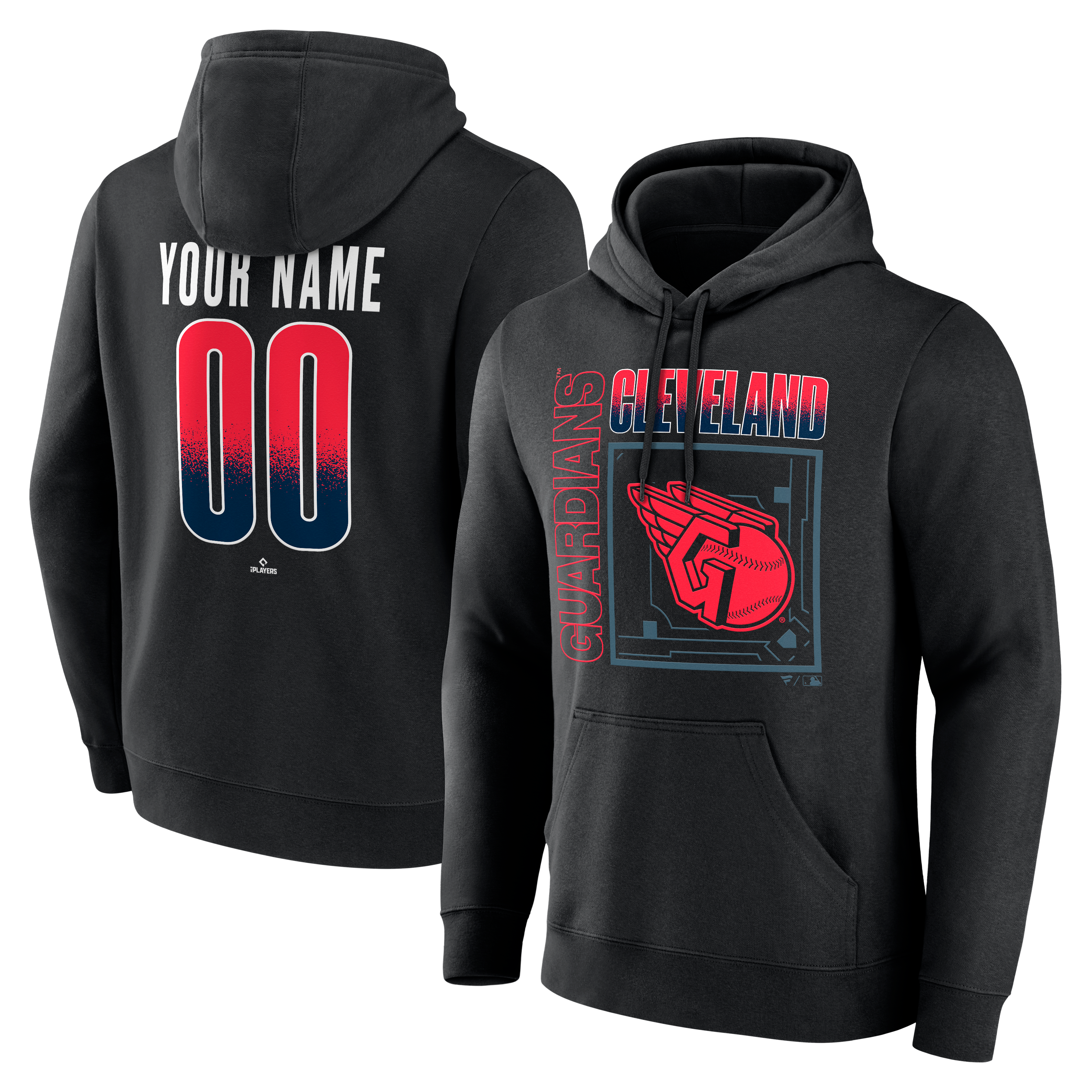 Men's Black Cleveland Guardians Home Field Pop Personalized Name & Number Hoodie