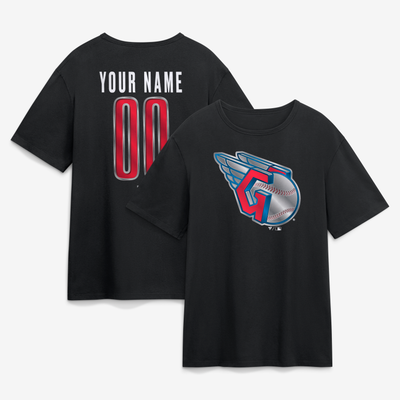 Cleveland Guardians  Metallic Mascot Personalized Name & Number T-Shirt - Black