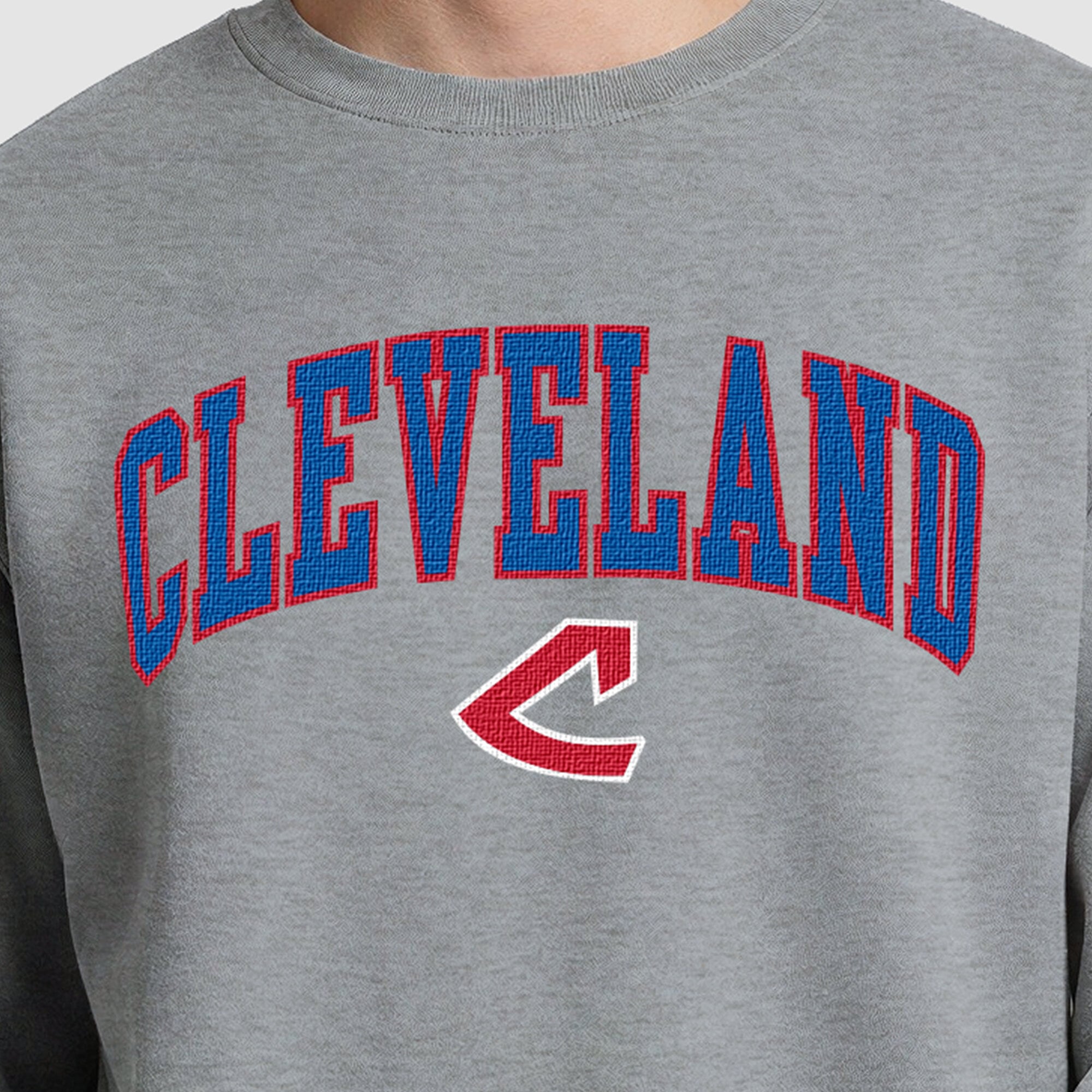 Men's Champion Heather Gray Cleveland Guardians Fleece Crew Sweatshirt