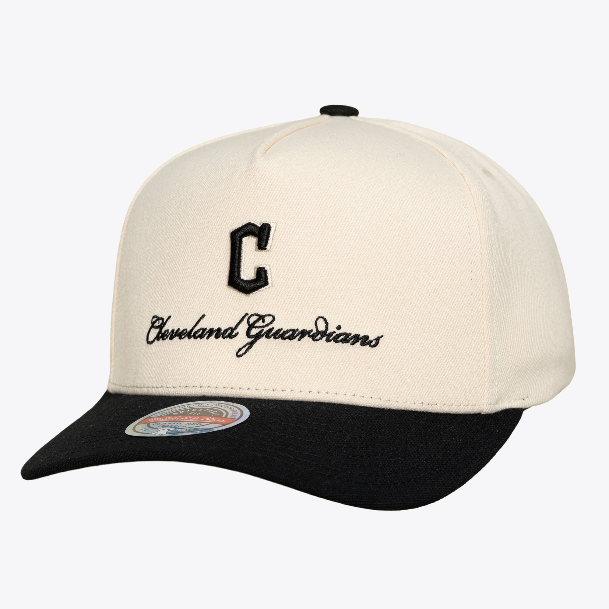 Men's Mitchell & Ness  Cream/Black Cleveland Guardians Flawless Stretch Snapback Hat