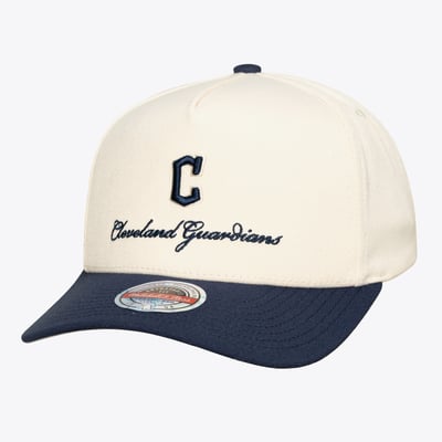  Cleveland Guardians Mitchell & Ness Flawless Stretch-Snapback Hat - Cream/Navy