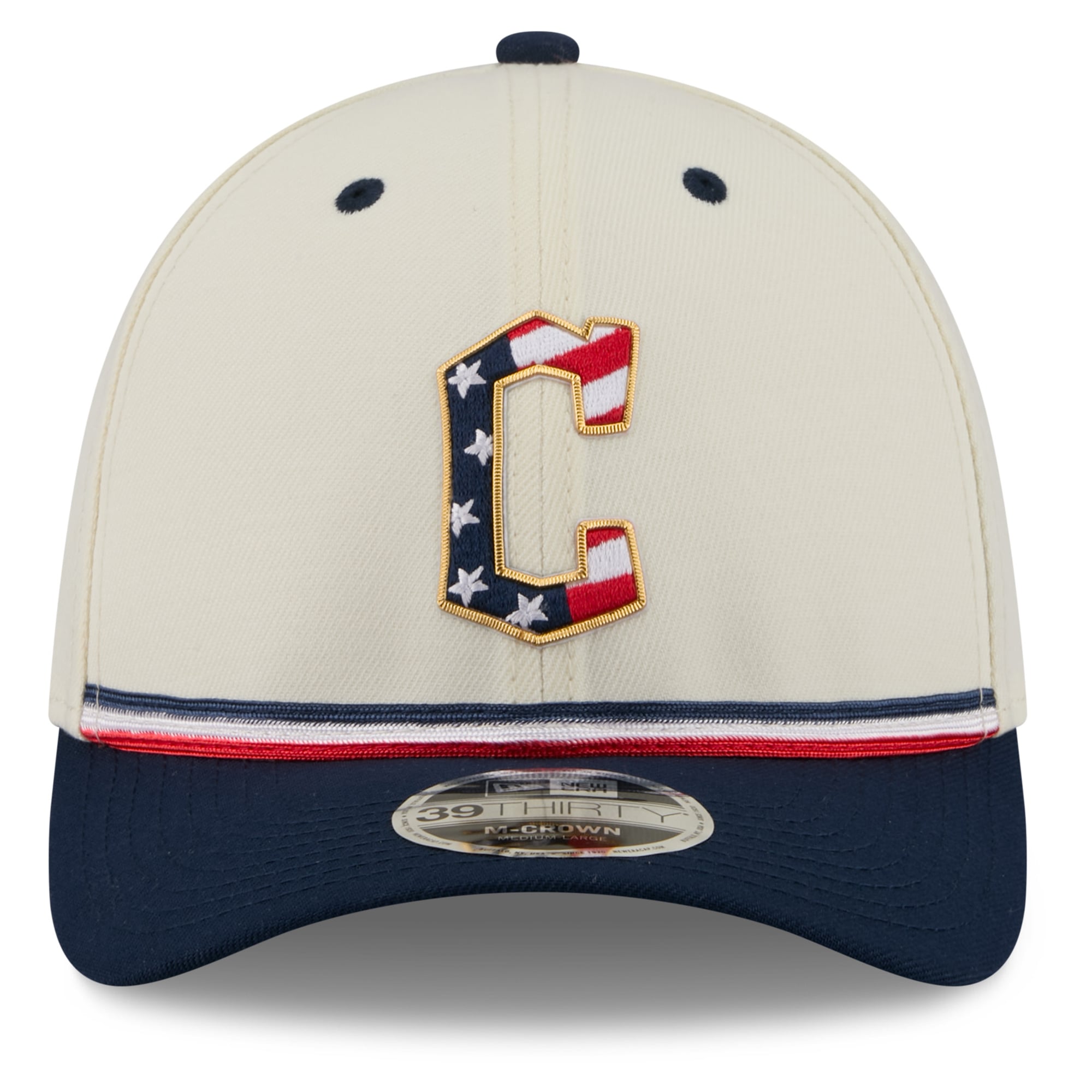 Men's New Era Cream/Navy Cleveland Guardians USA 250 Fourth of July 39THIRTY M-Crown Flex Hat
