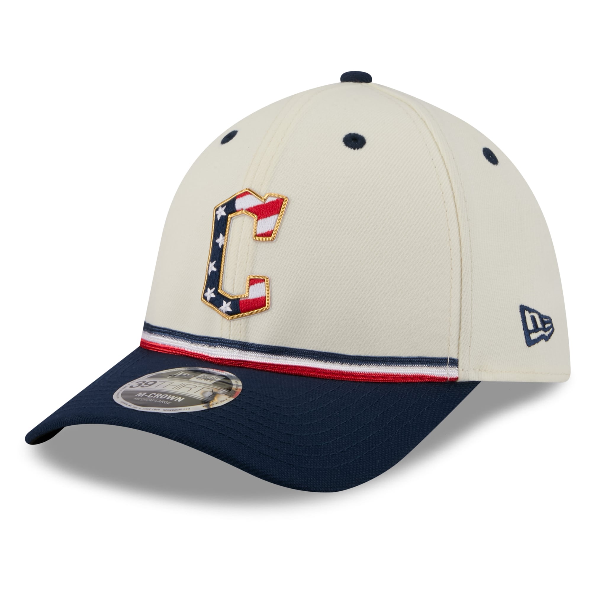 Men's New Era Cream/Navy Cleveland Guardians USA 250 Fourth of July 39THIRTY M-Crown Flex Hat