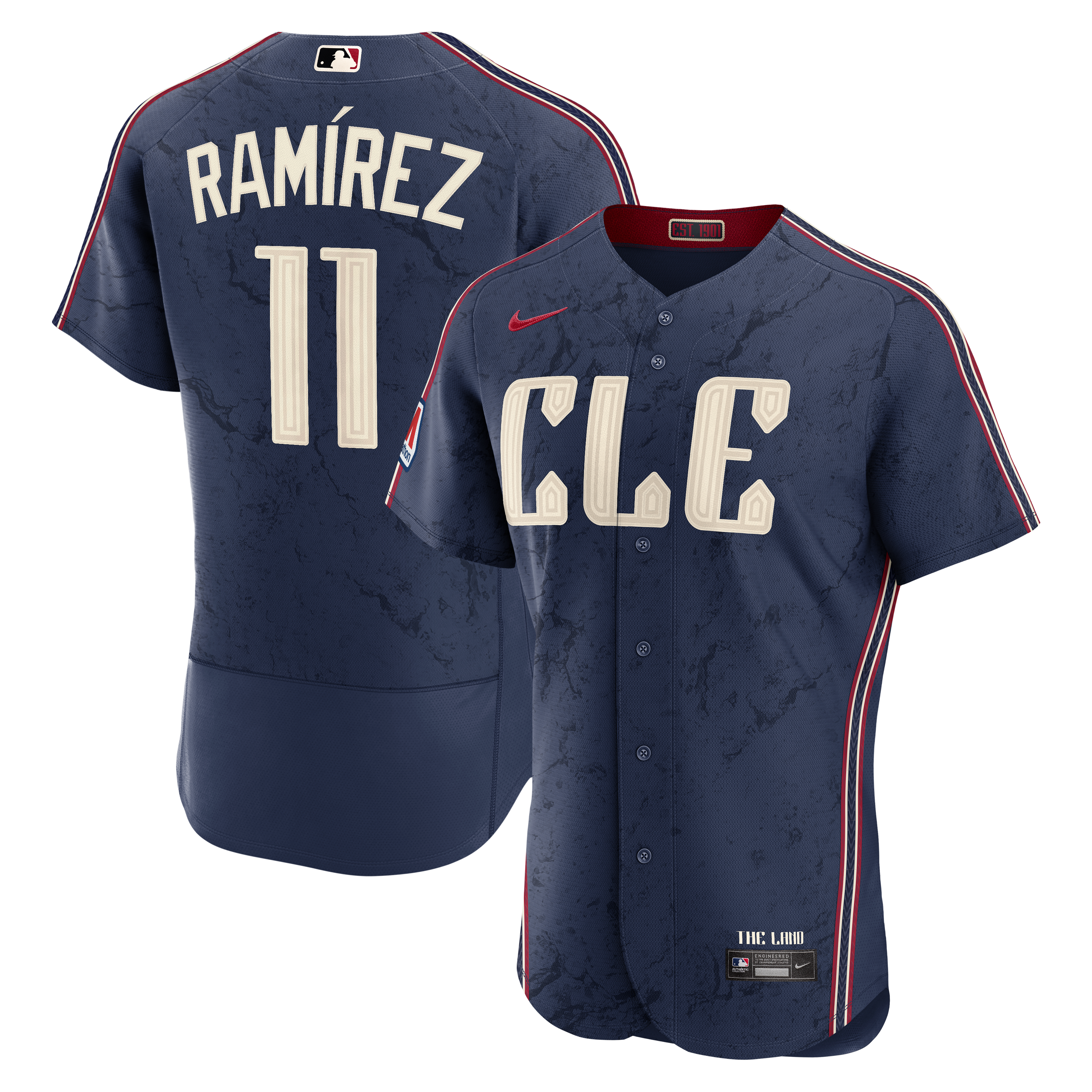 Men's Nike Navy José Ramírez Cleveland Guardians City Connect Authentic Sponsor Patch Jersey