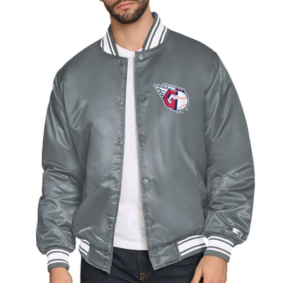  Cleveland Guardians Starter Satin Full-Snap Varsity Jacket - Gray