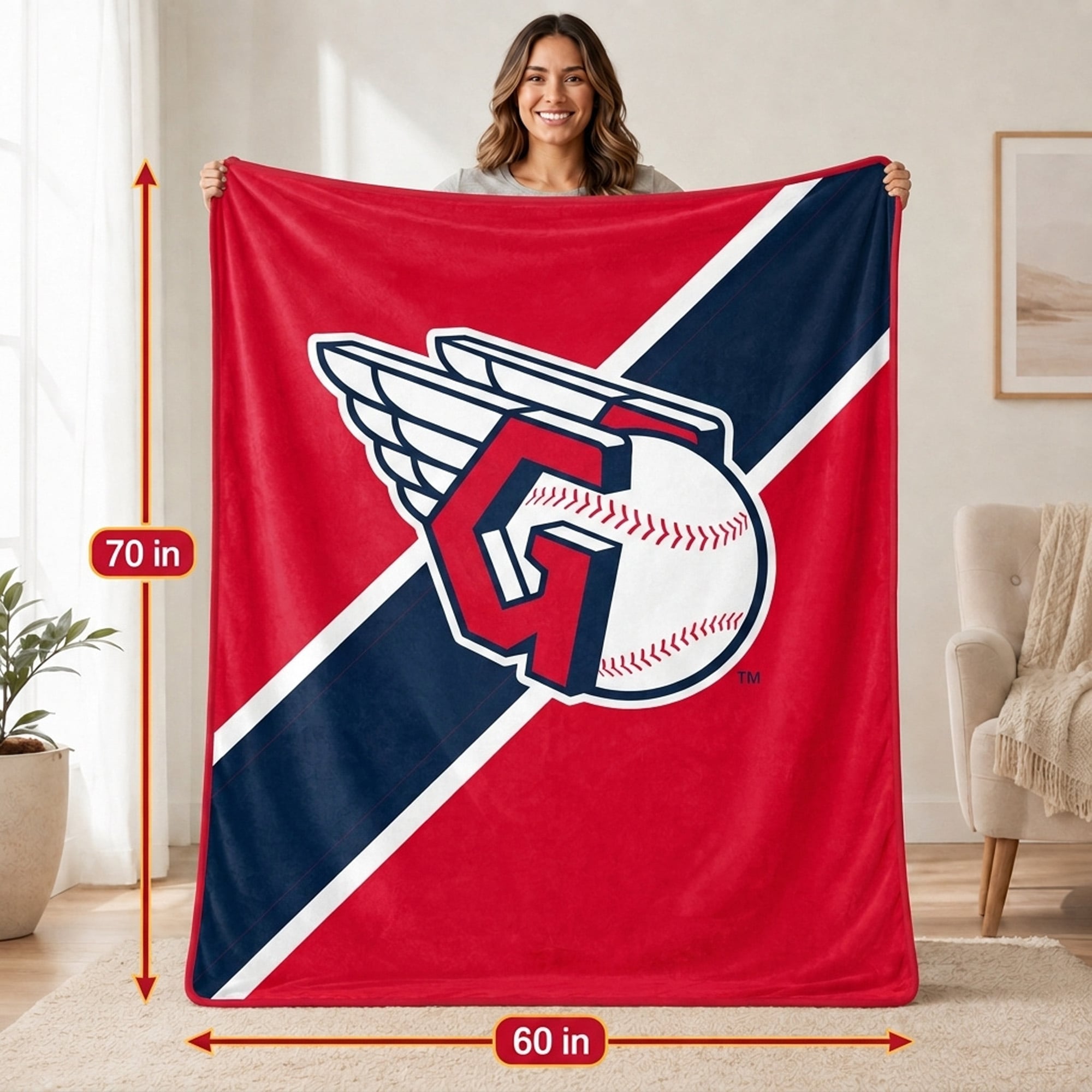 Couverture ultra douce Pegasus Cleveland Guardians 60" x 70" (diagonale) avec logo doublé