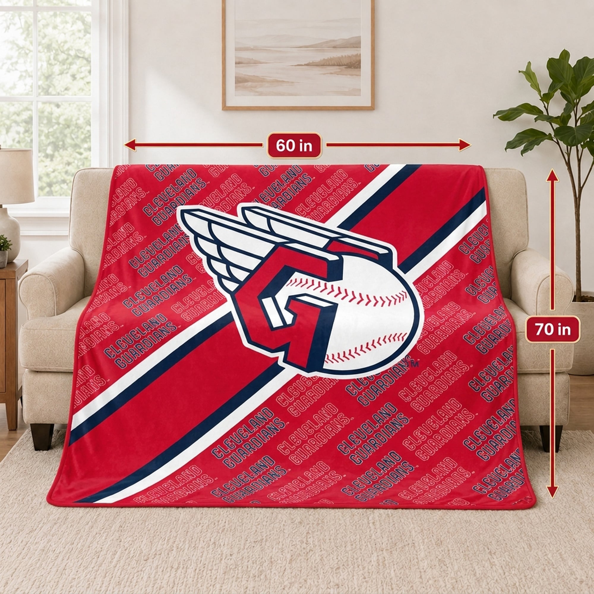 Couverture ultra douce Pegasus Cleveland Guardians 60" x 70" (diagonale) avec logo doublé