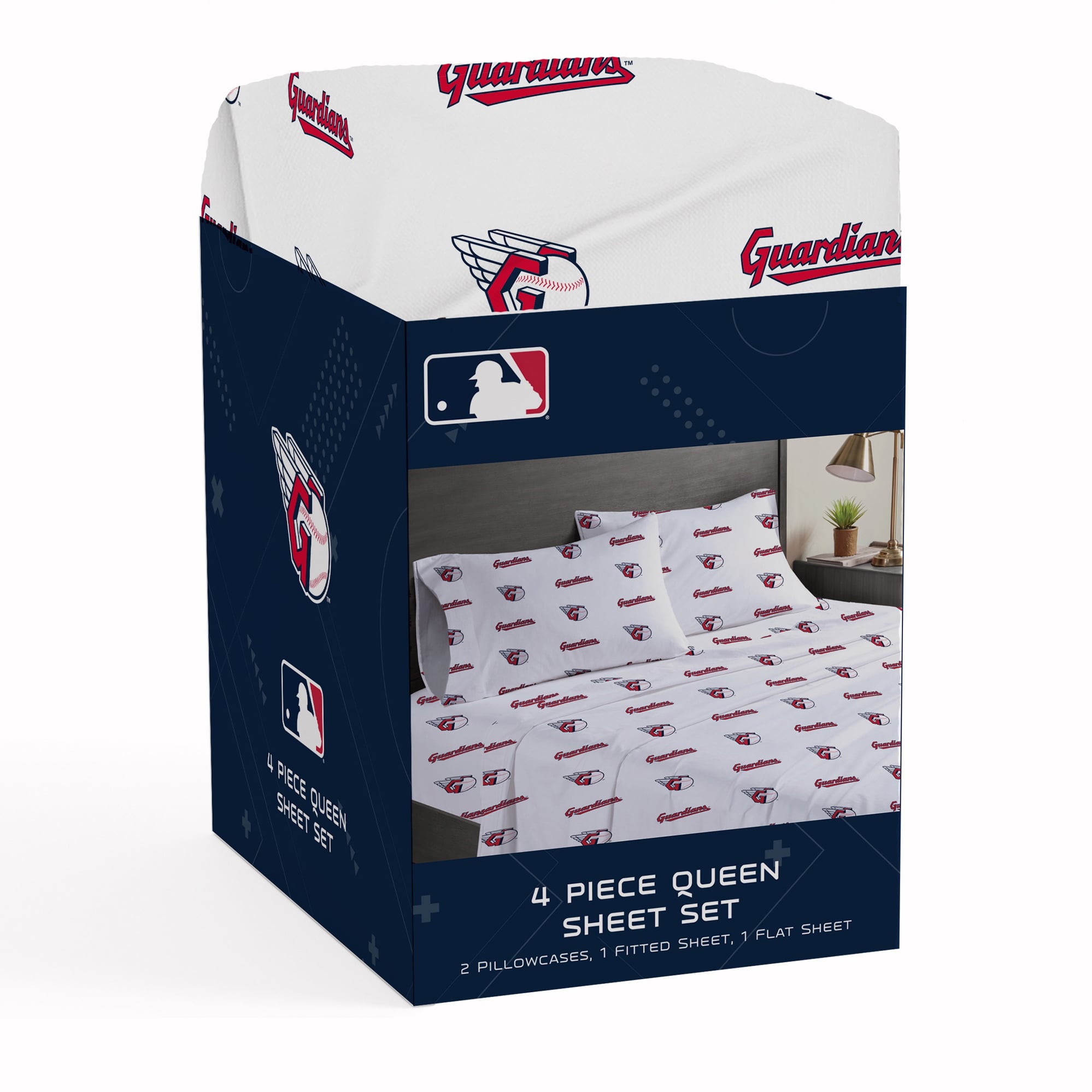 Ensemble de draps quatre pièces Pegasus Cleveland Guardians pour lit queen